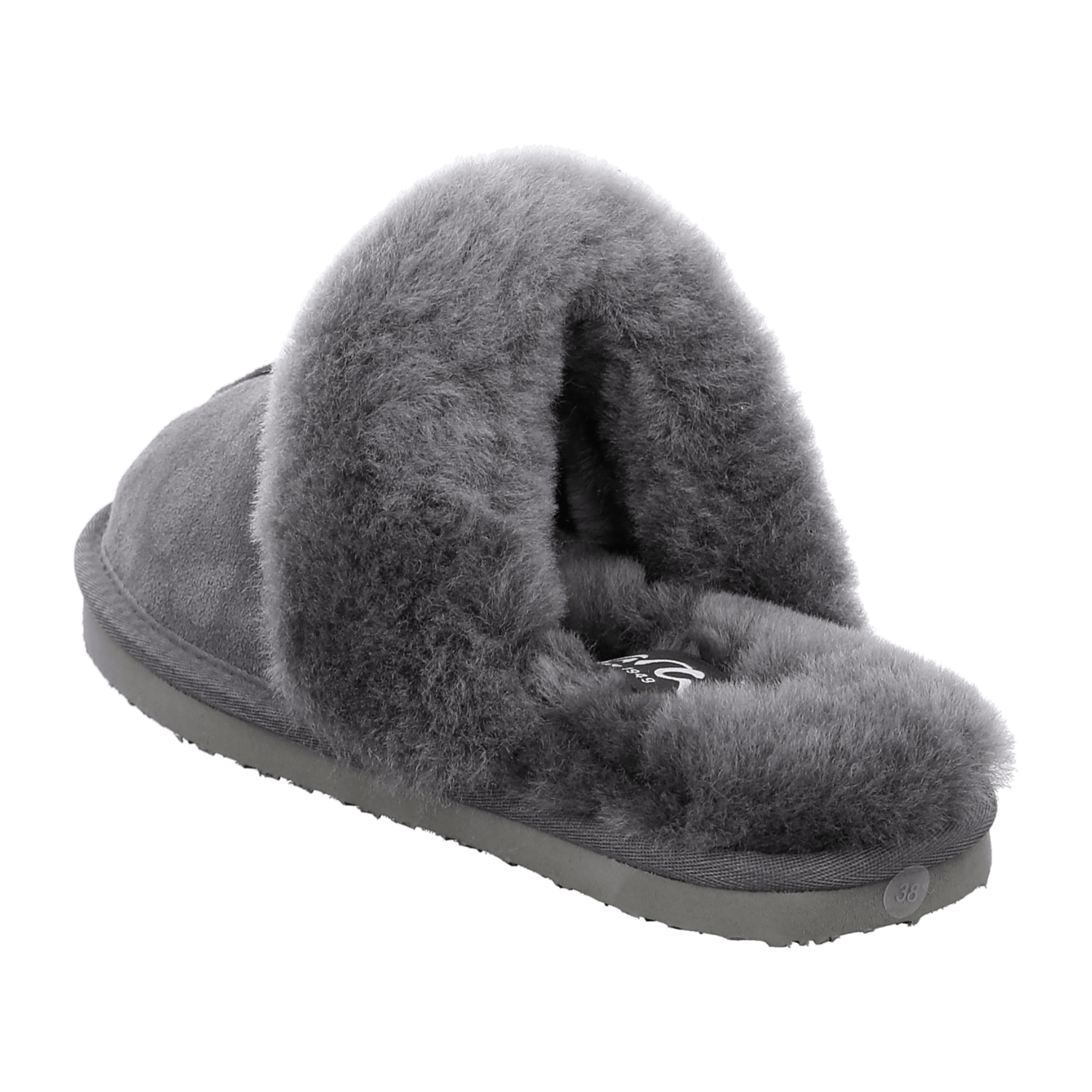 ARA Women's Lambswool Slippers in Grey with Fur Lining and Round Toe
