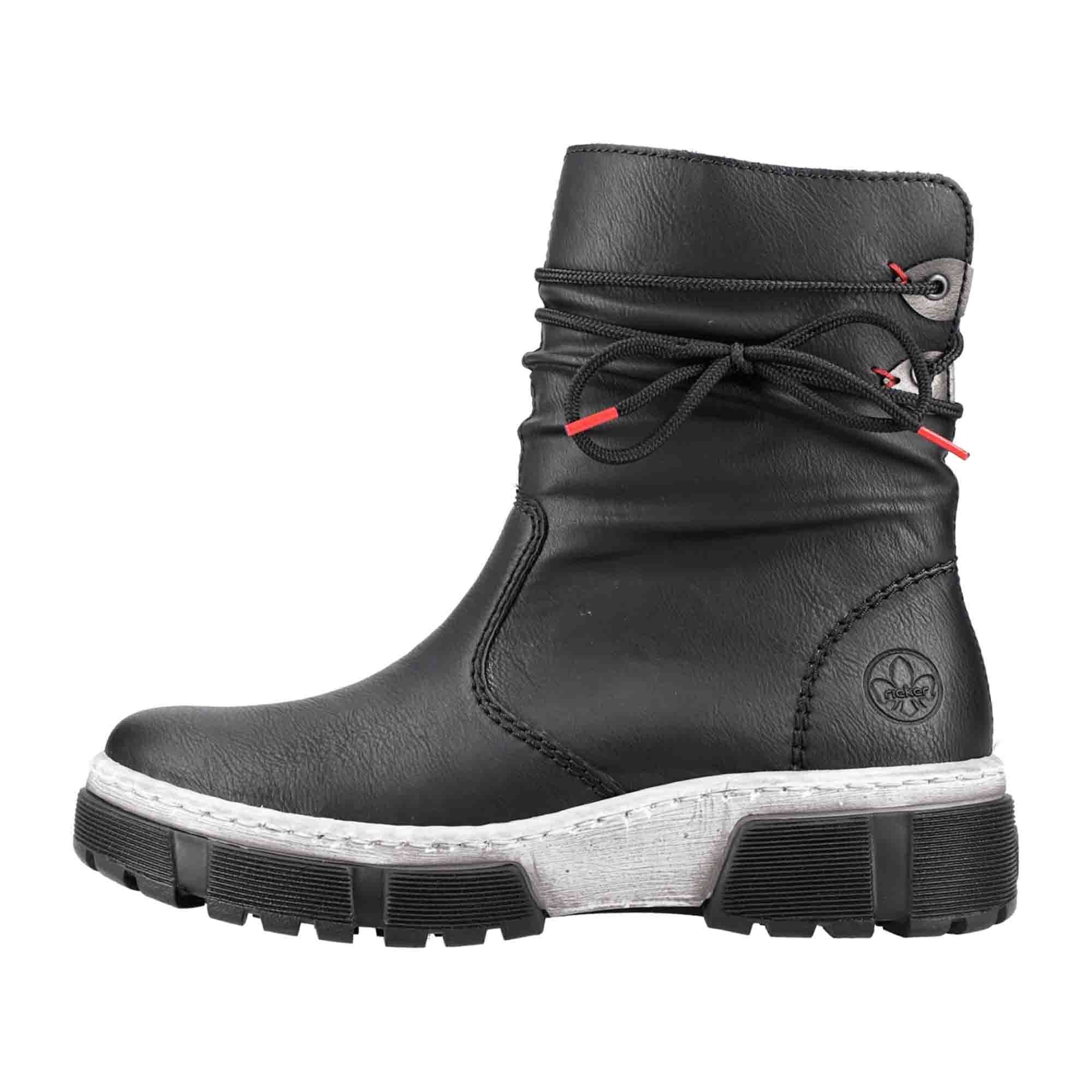 Rieker Women's Black Warm Lined Ankle Boots with Zipper and Pull-On Design