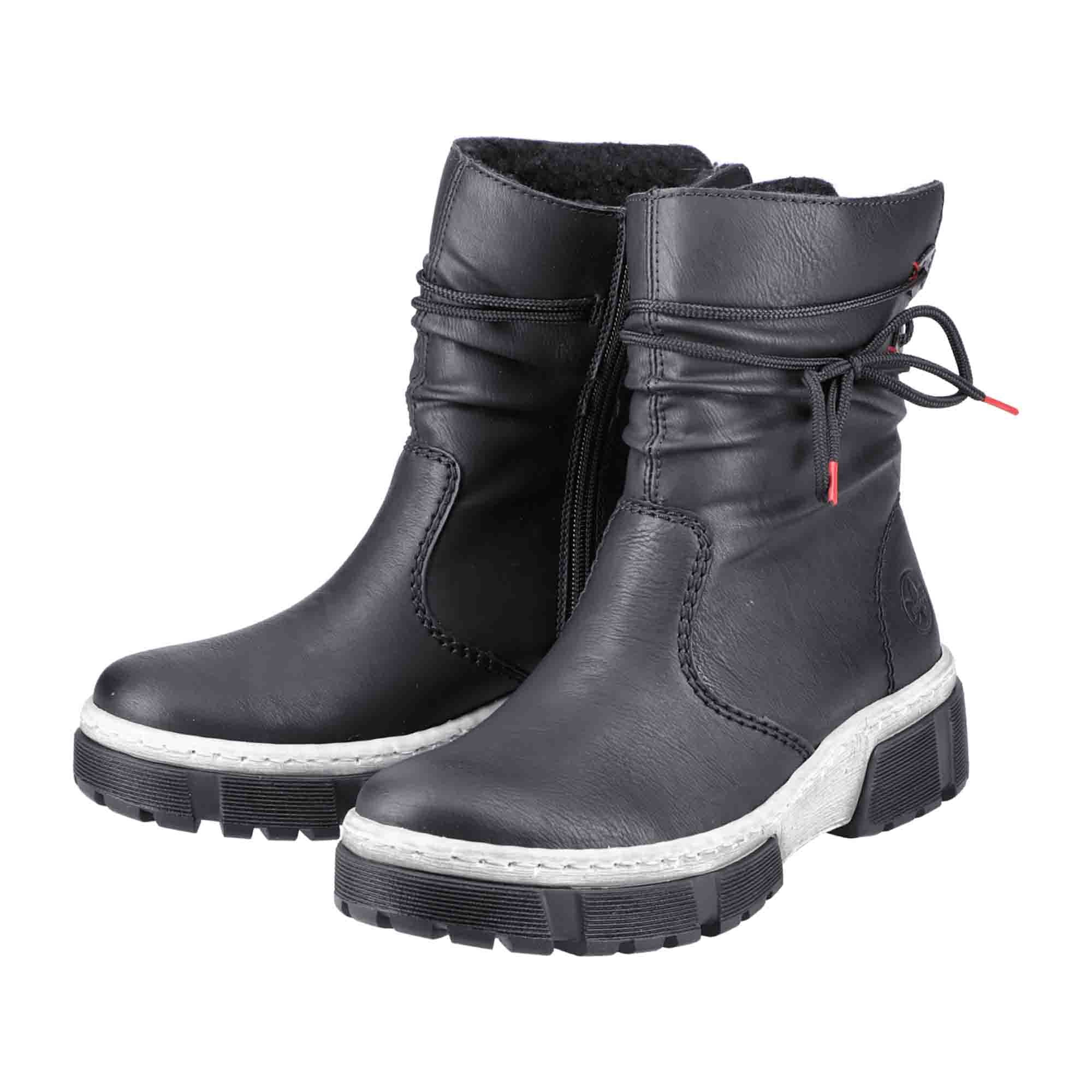 Rieker Women's Black Warm Lined Ankle Boots with Zipper and Pull-On Design