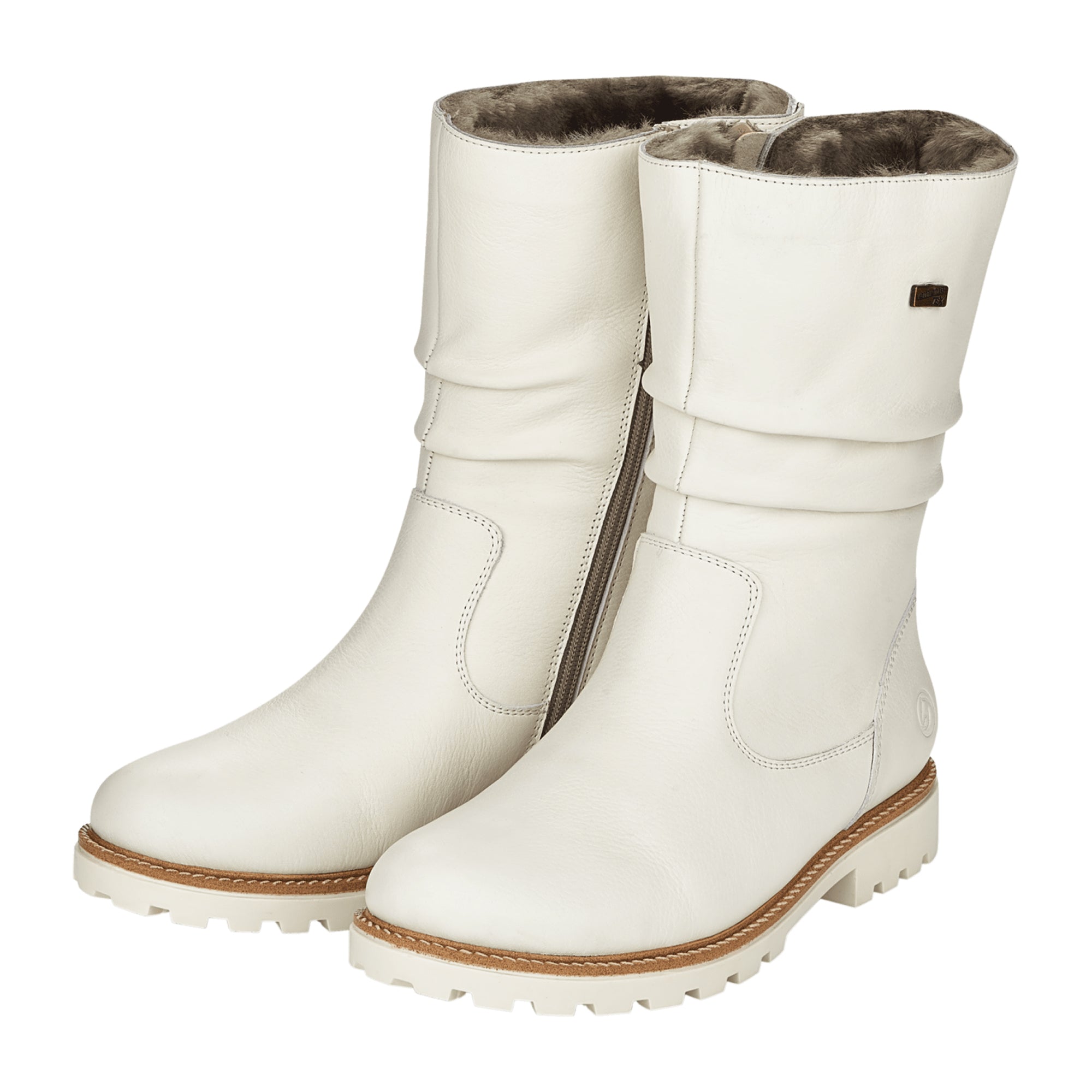 Remonte Women's White Leather Boots with Warm Lining and Non-Slip Sole