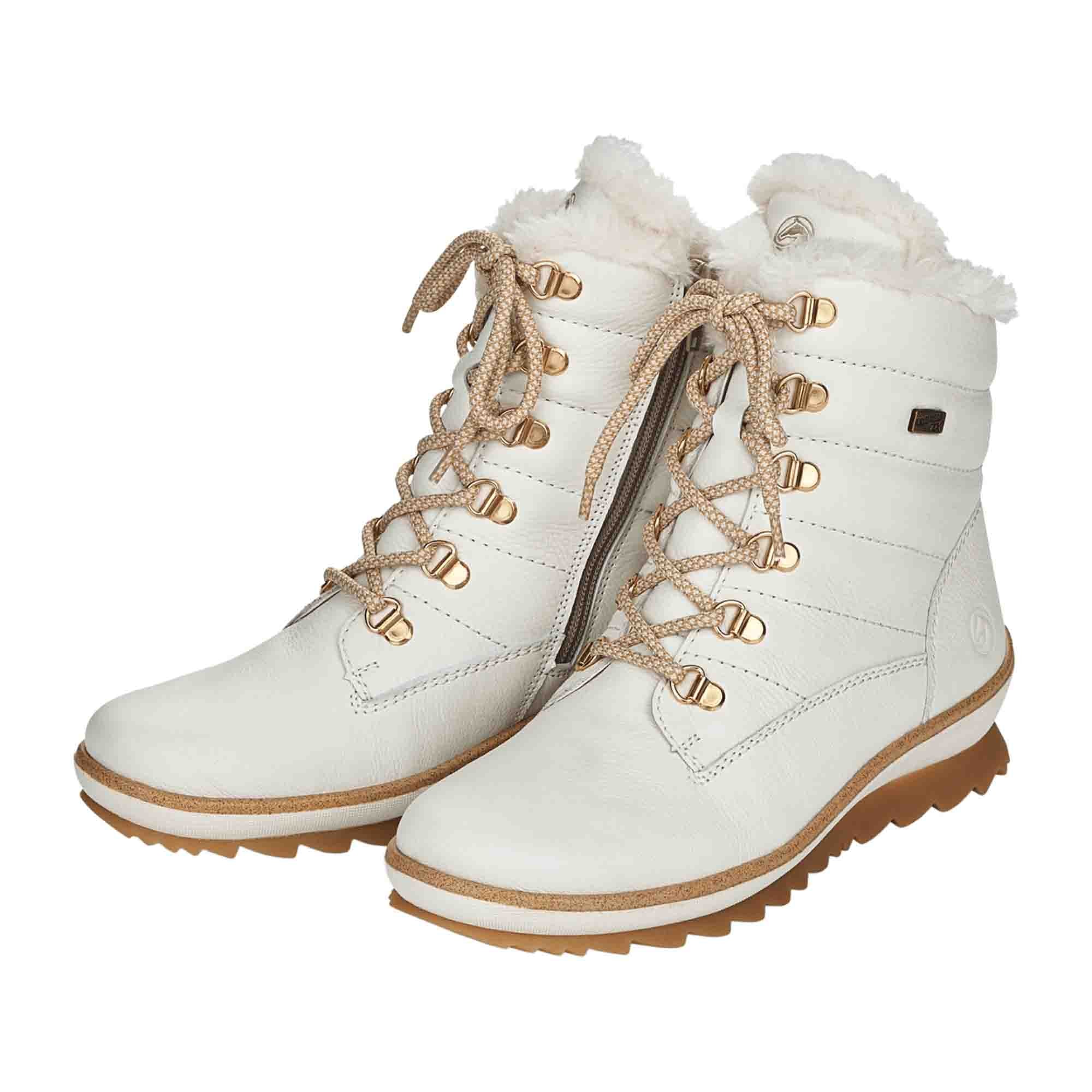 Remonte Women's White Ankle Boots with Warm Wool Lining and Water-Resistant Leather