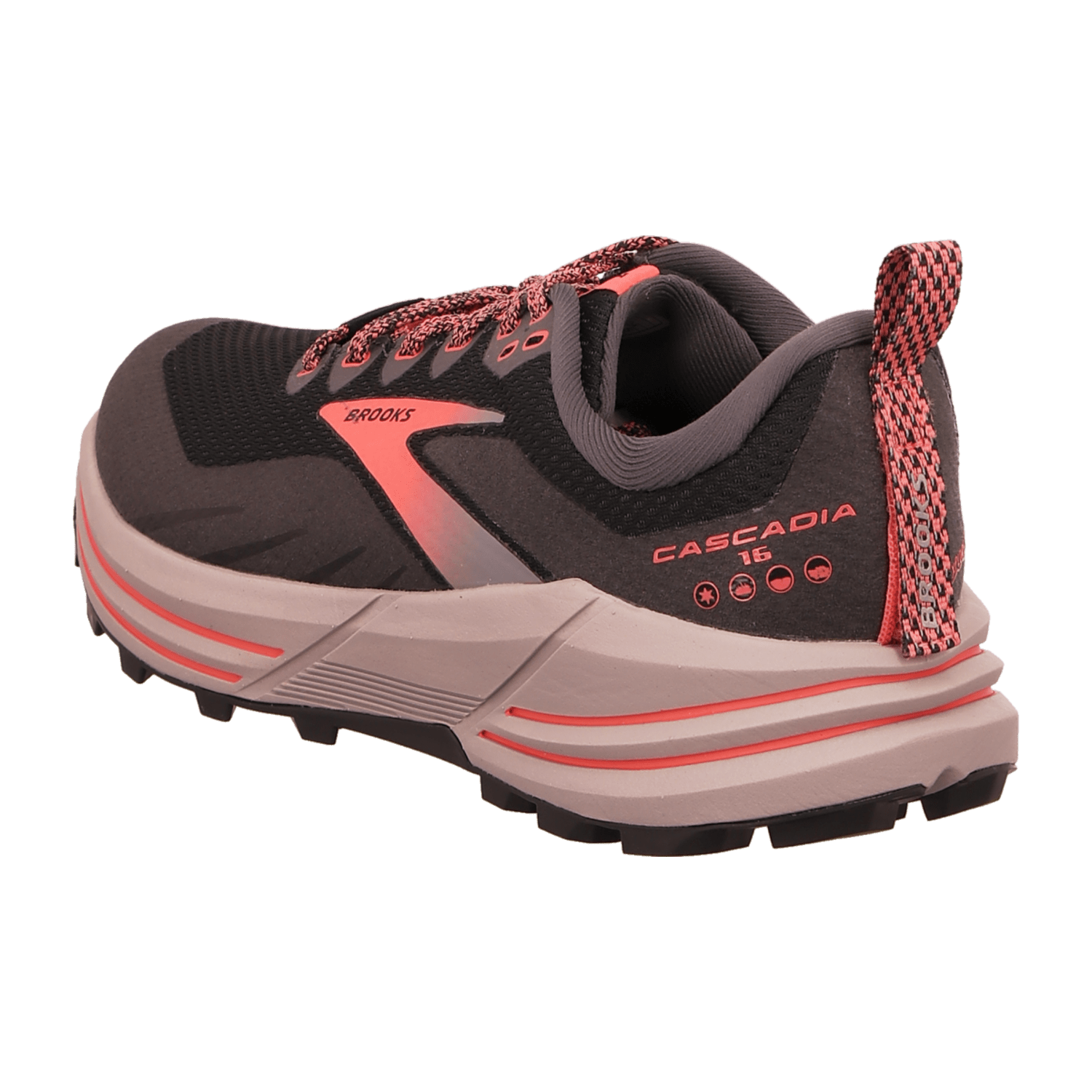 Brooks Cascadia 16 GTX Women's Waterproof Trail Running Shoes with Gore-Tex, Blackened Pearl Coral