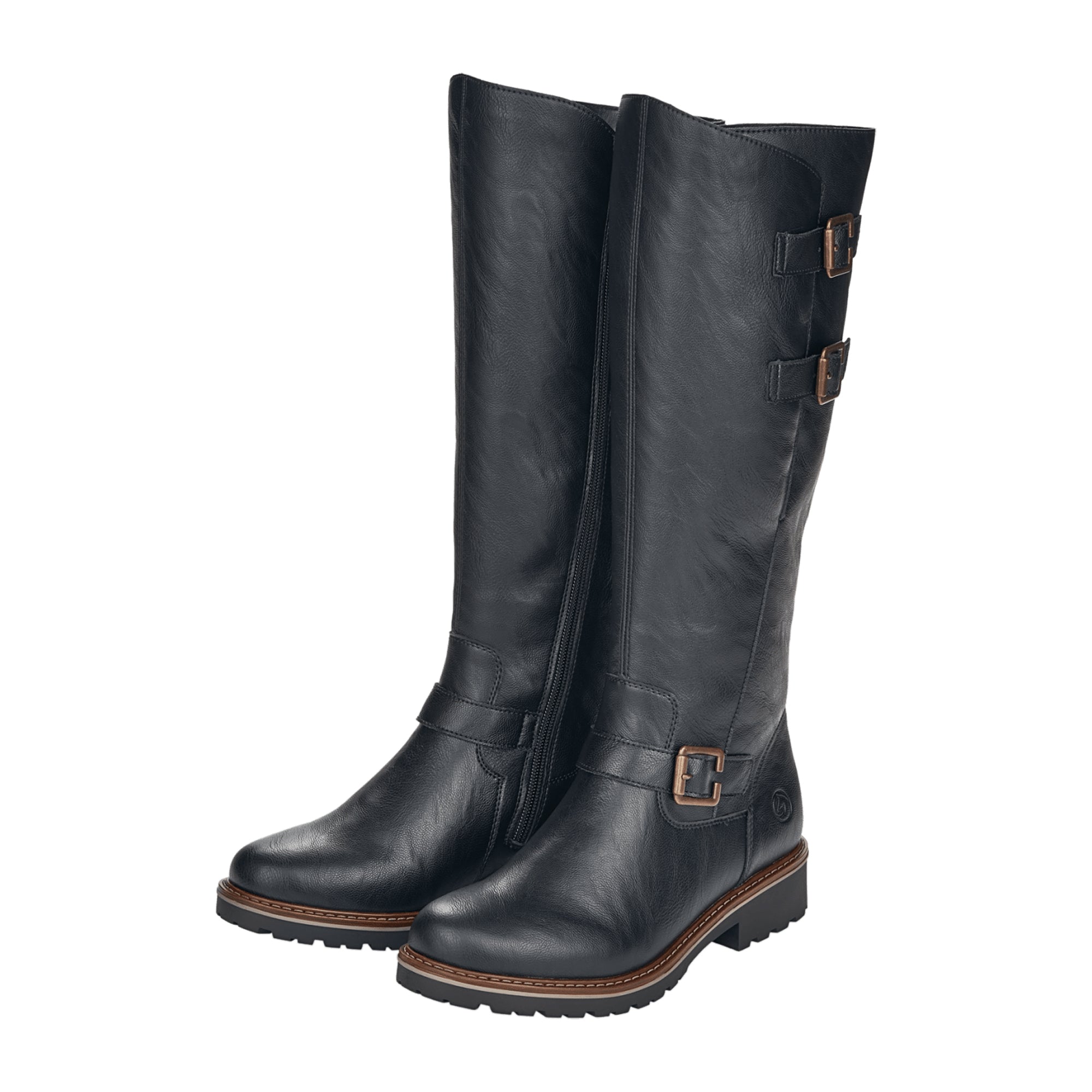 Remonte Black Women's Boots with Side Buckles and Warm Lining