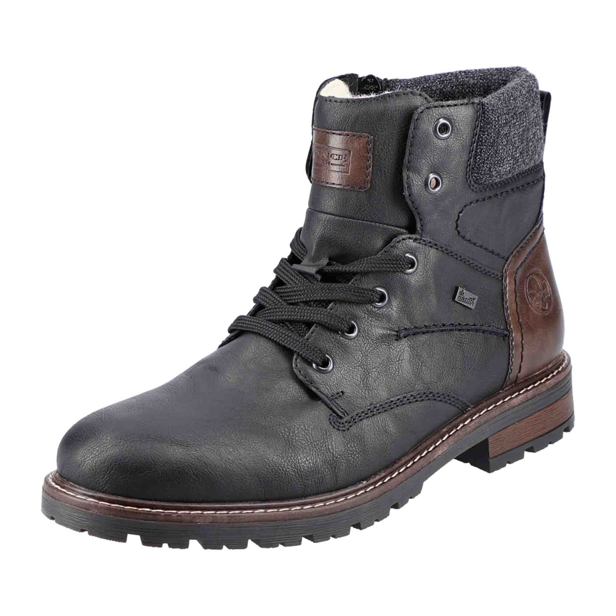 Rieker Men's Black Winter Boots with Warm Wool Lining and Waterproof Tex Membrane