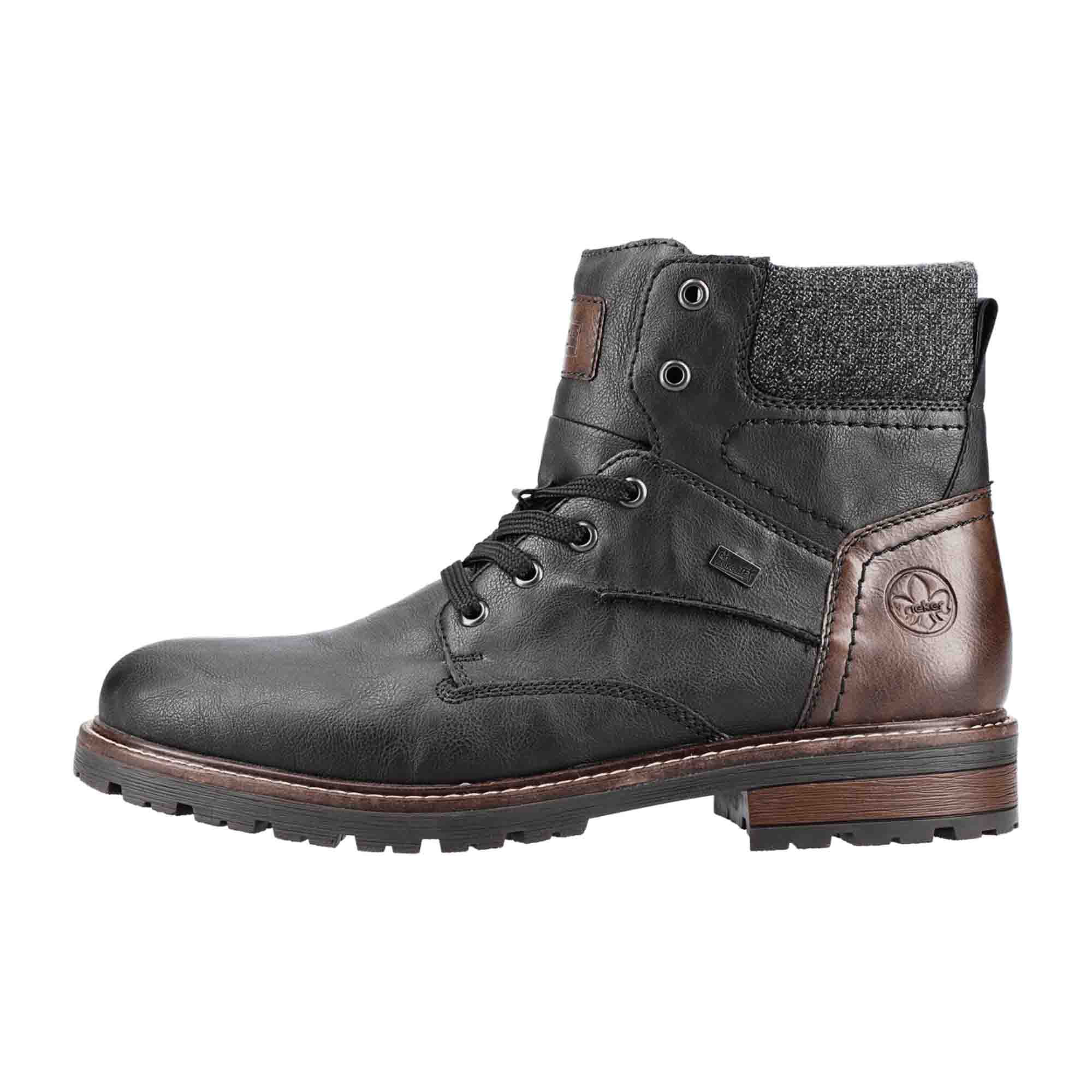 Rieker Men's Black Winter Boots with Warm Wool Lining and Waterproof Tex Membrane