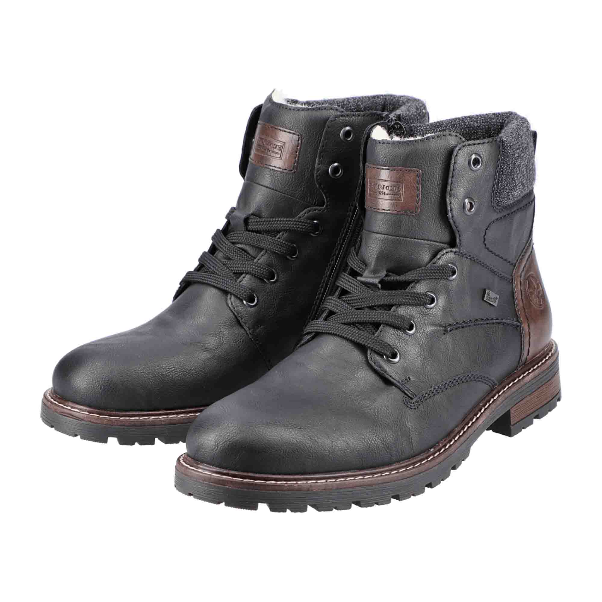 Rieker Men's Black Winter Boots with Warm Wool Lining and Waterproof Tex Membrane