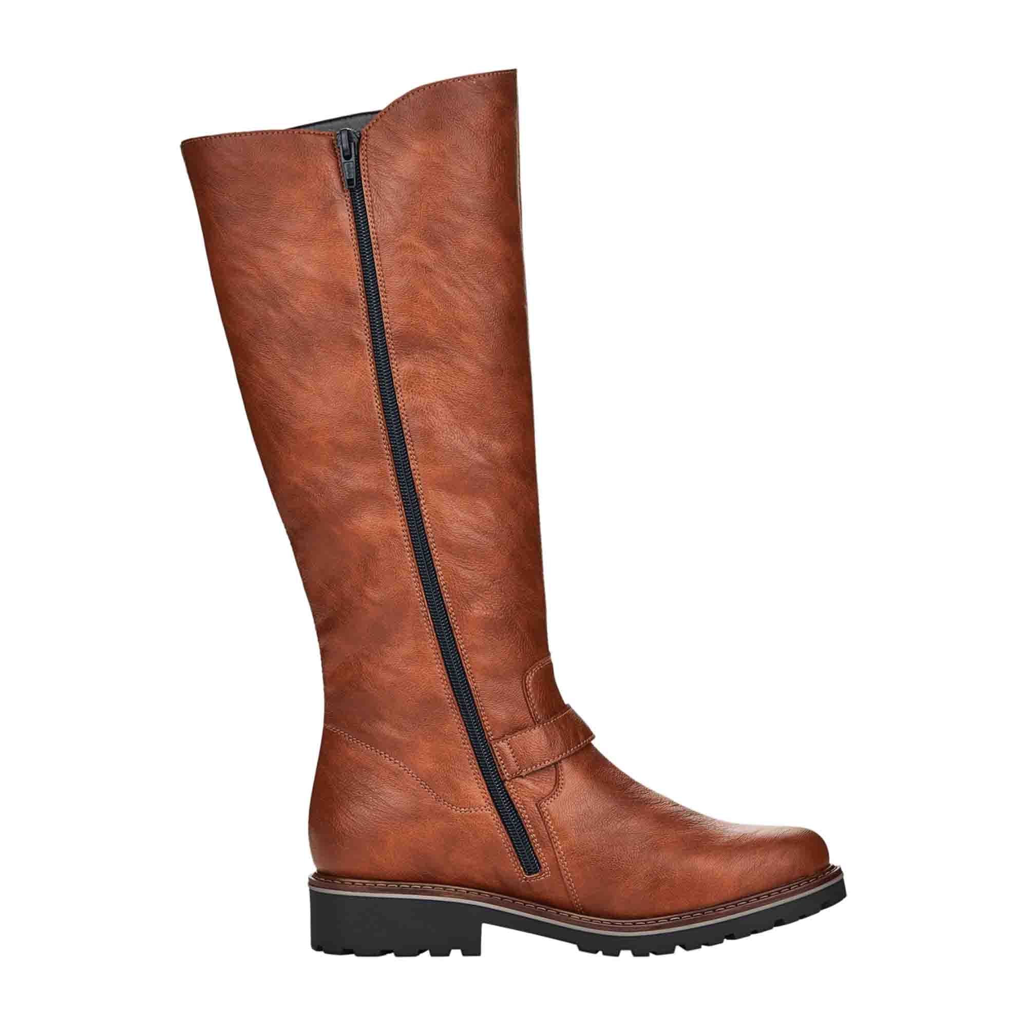 Remonte Brown Women's Boots with Side Buckles and Warm Lining