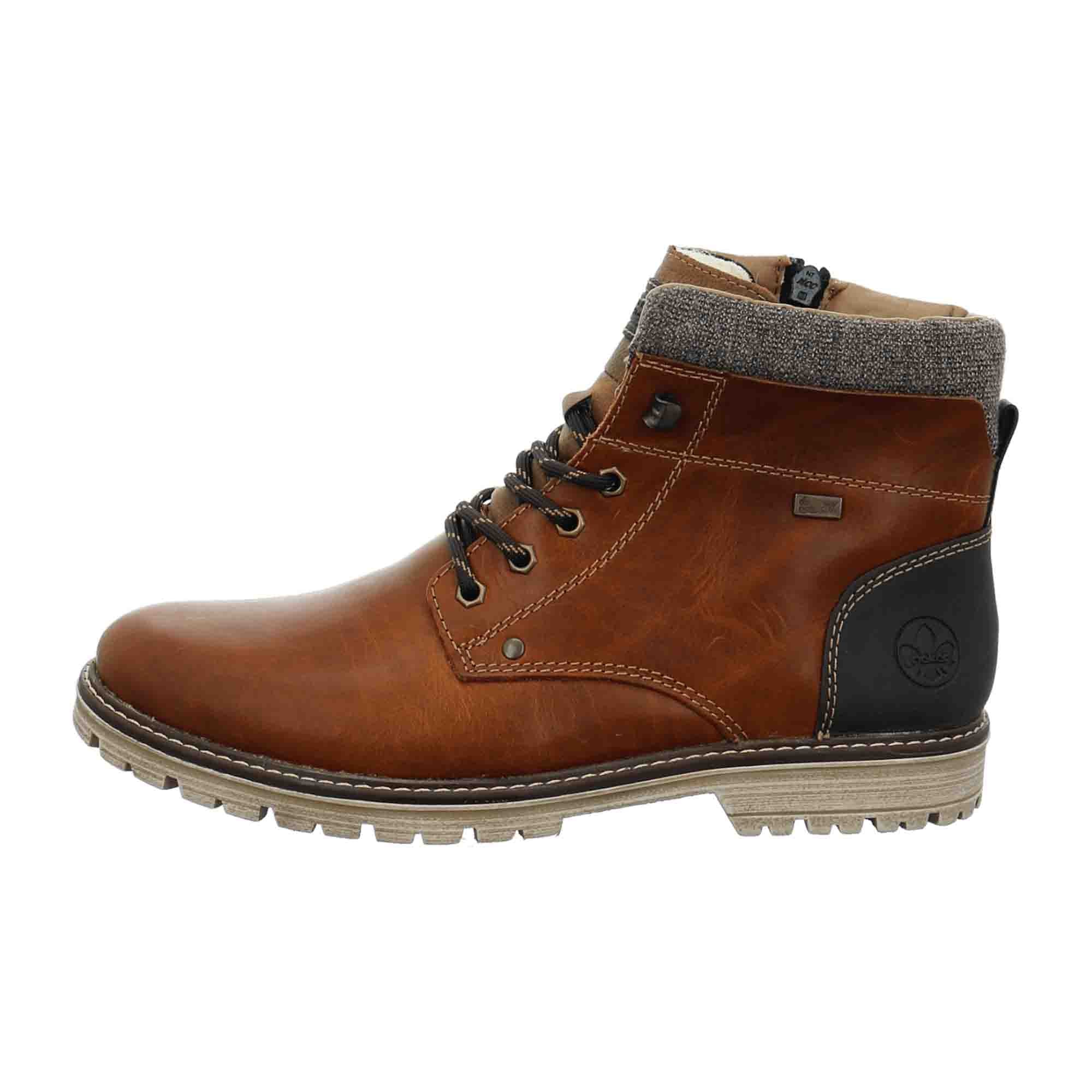 Rieker Men's Brown Leather Ankle Boots with Wool Lining and Zip Closure