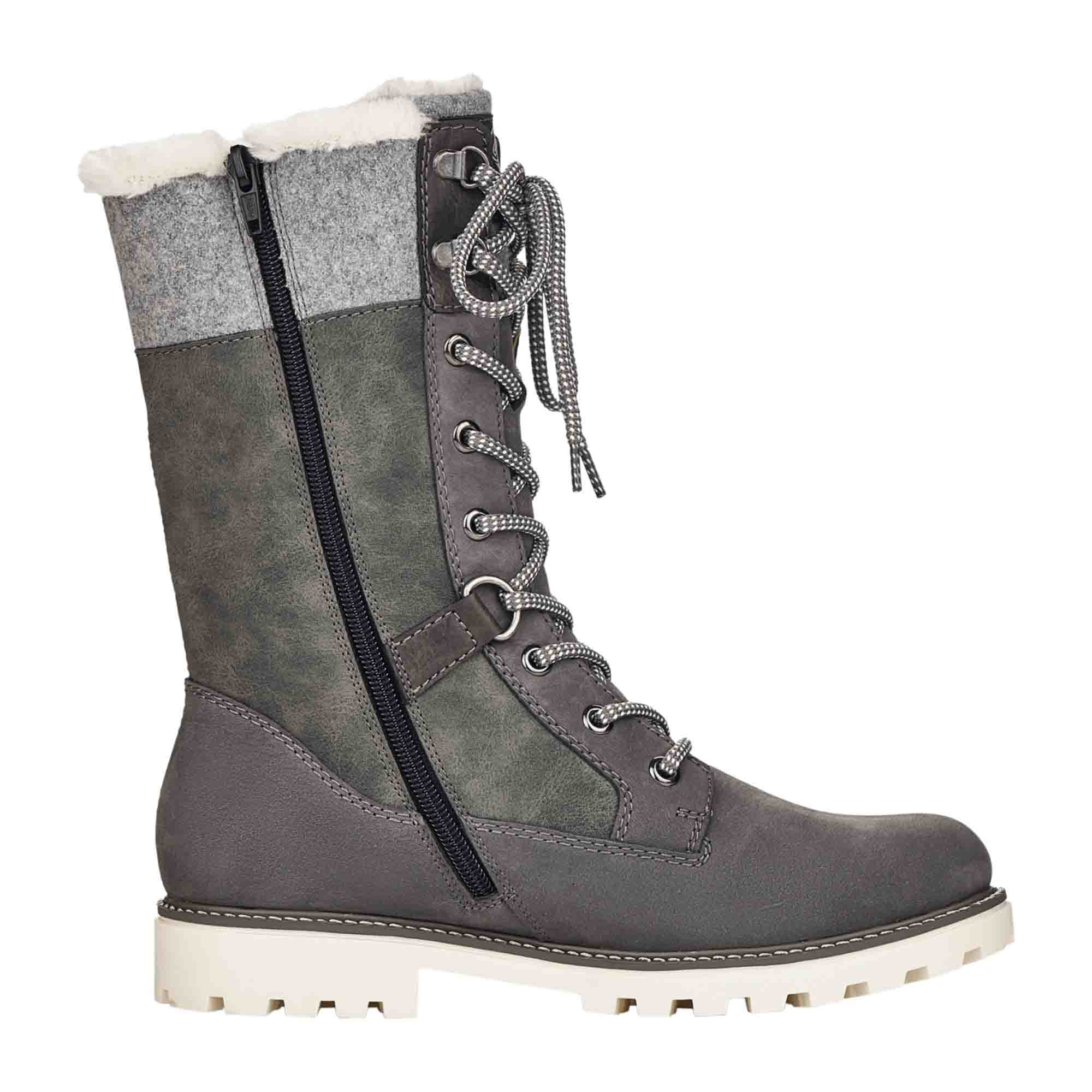 Remonte D8474-45 Grey Leather Boots for Women with Warm Wool Lining and Zip