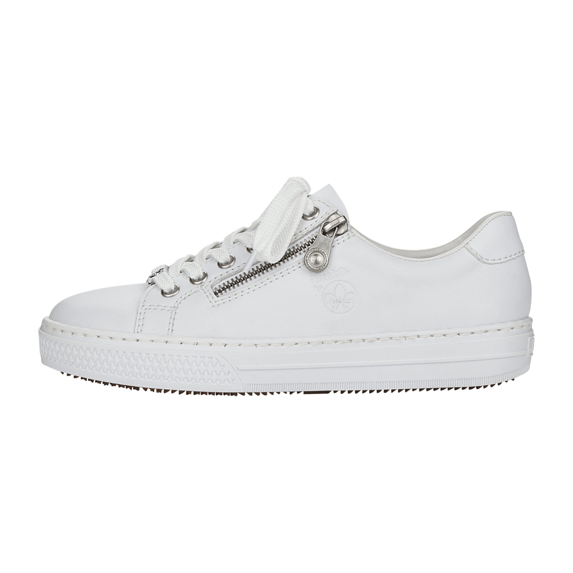 Rieker White Women's Sneakers L59L125 L59L182 Leather Mix Ankle High Lace-Up