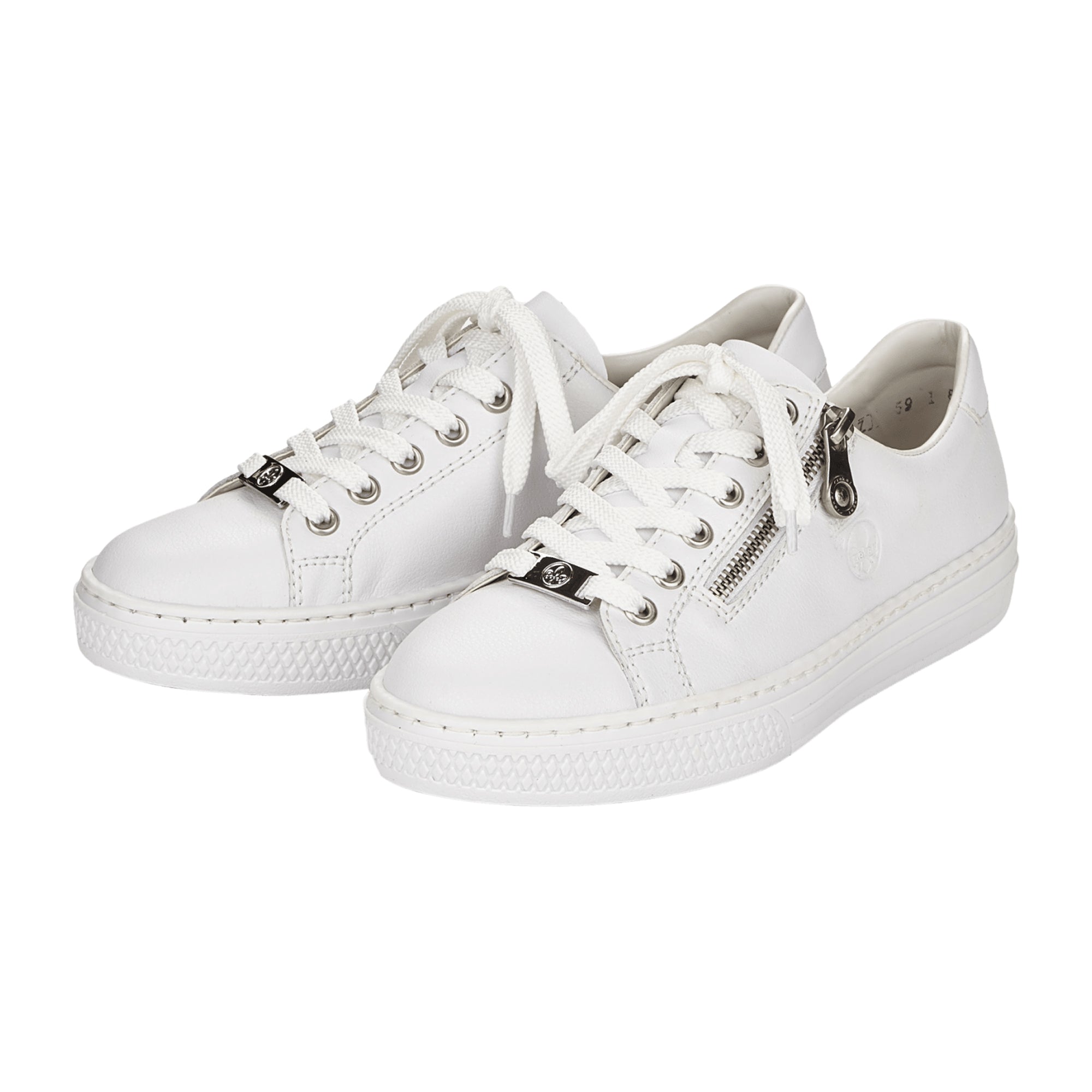 Rieker White Women's Sneakers L59L125 L59L182 Leather Mix Ankle High Lace-Up