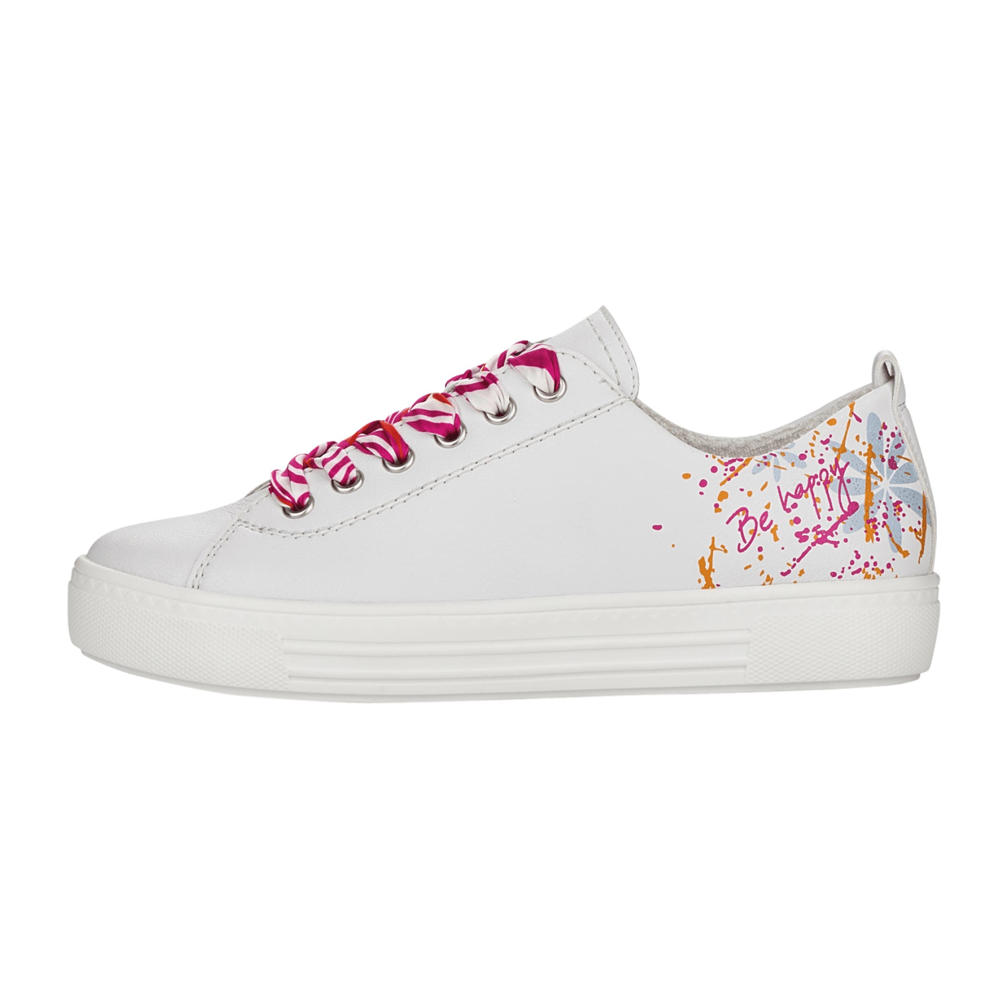 Remonte D0900 Women's White Leather Sneakers with Laces and Round Toe