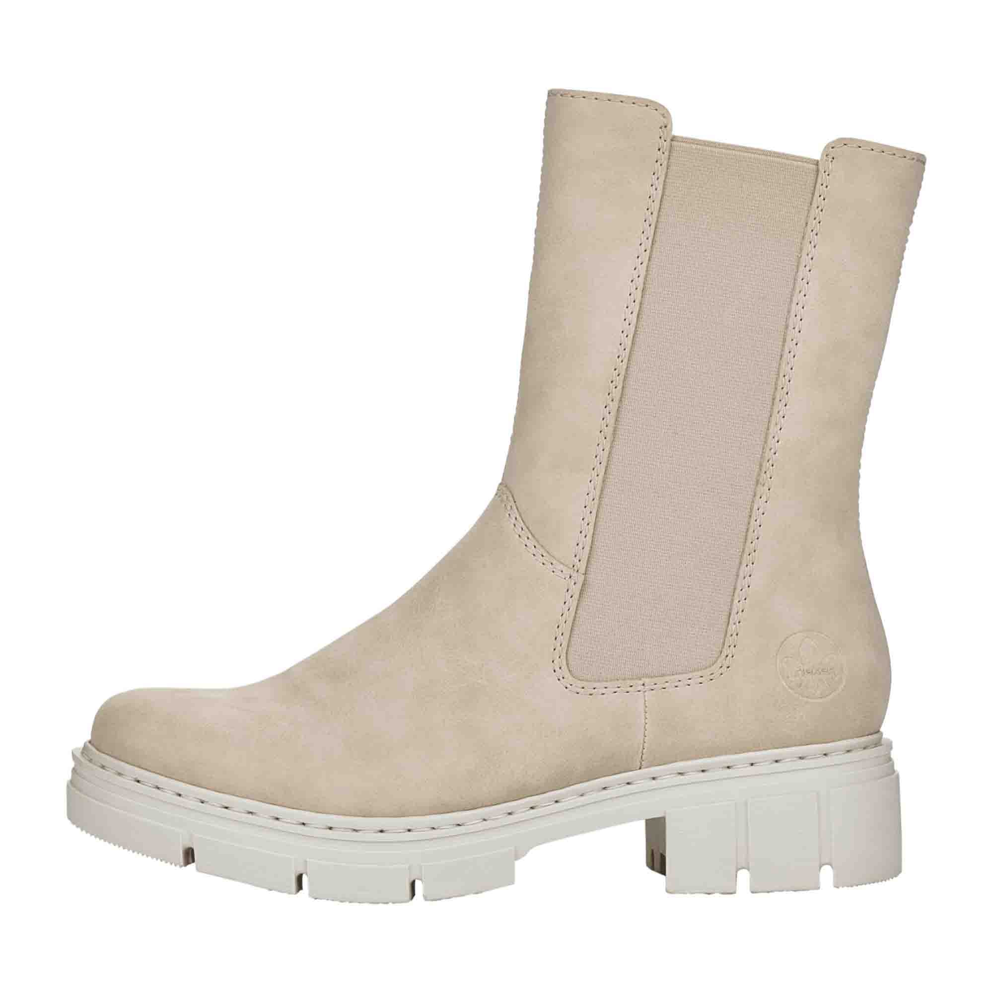 Rieker Women's Beige Ankle Boots with Zipper and Cold Lining for Winter