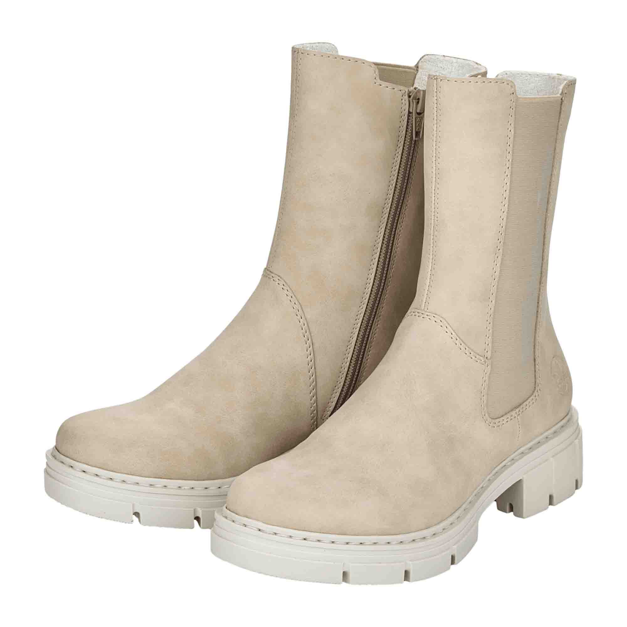 Rieker Women's Beige Ankle Boots with Zipper and Cold Lining for Winter