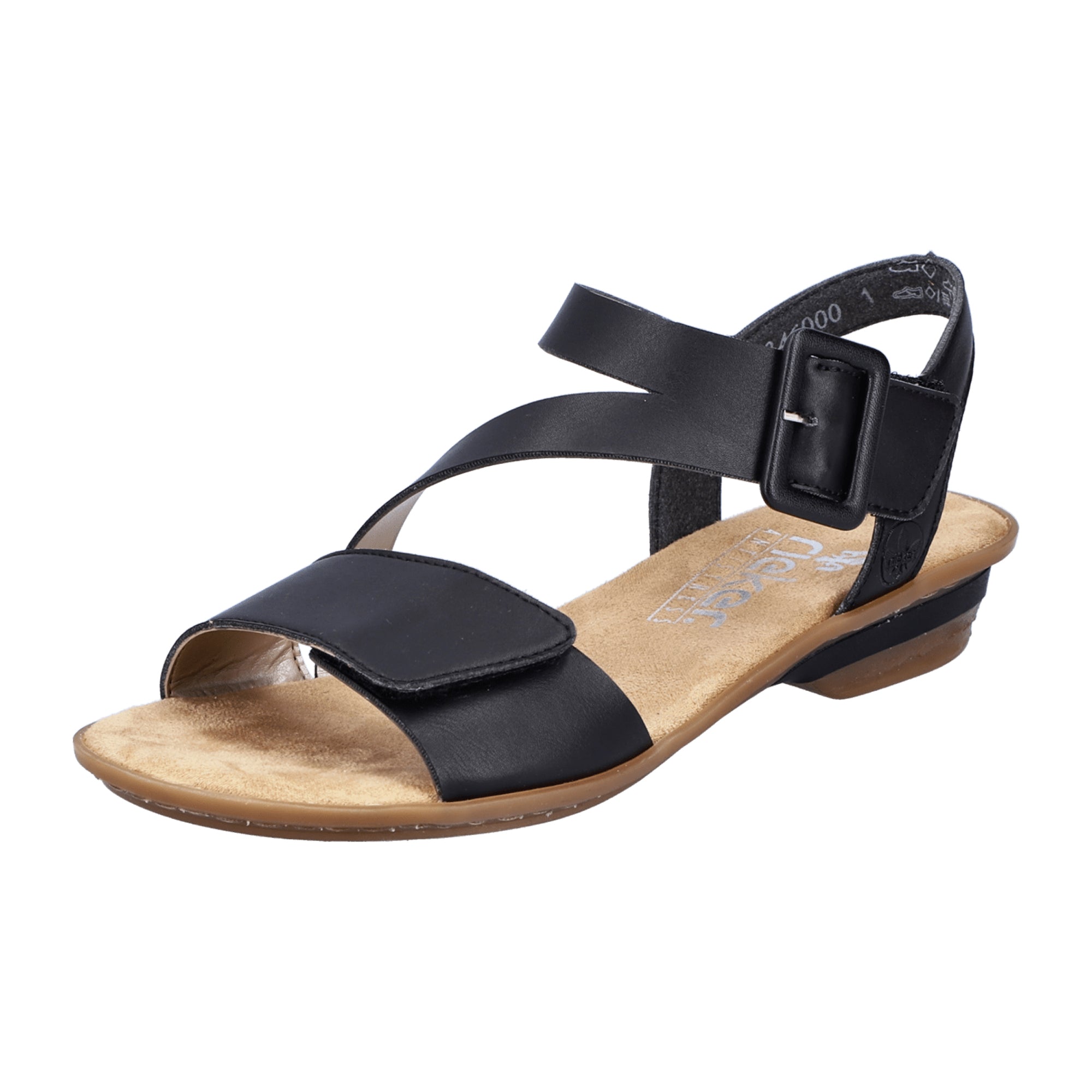 Rieker Comfortable Black Sandals for Women with Strap and Velcro Closure