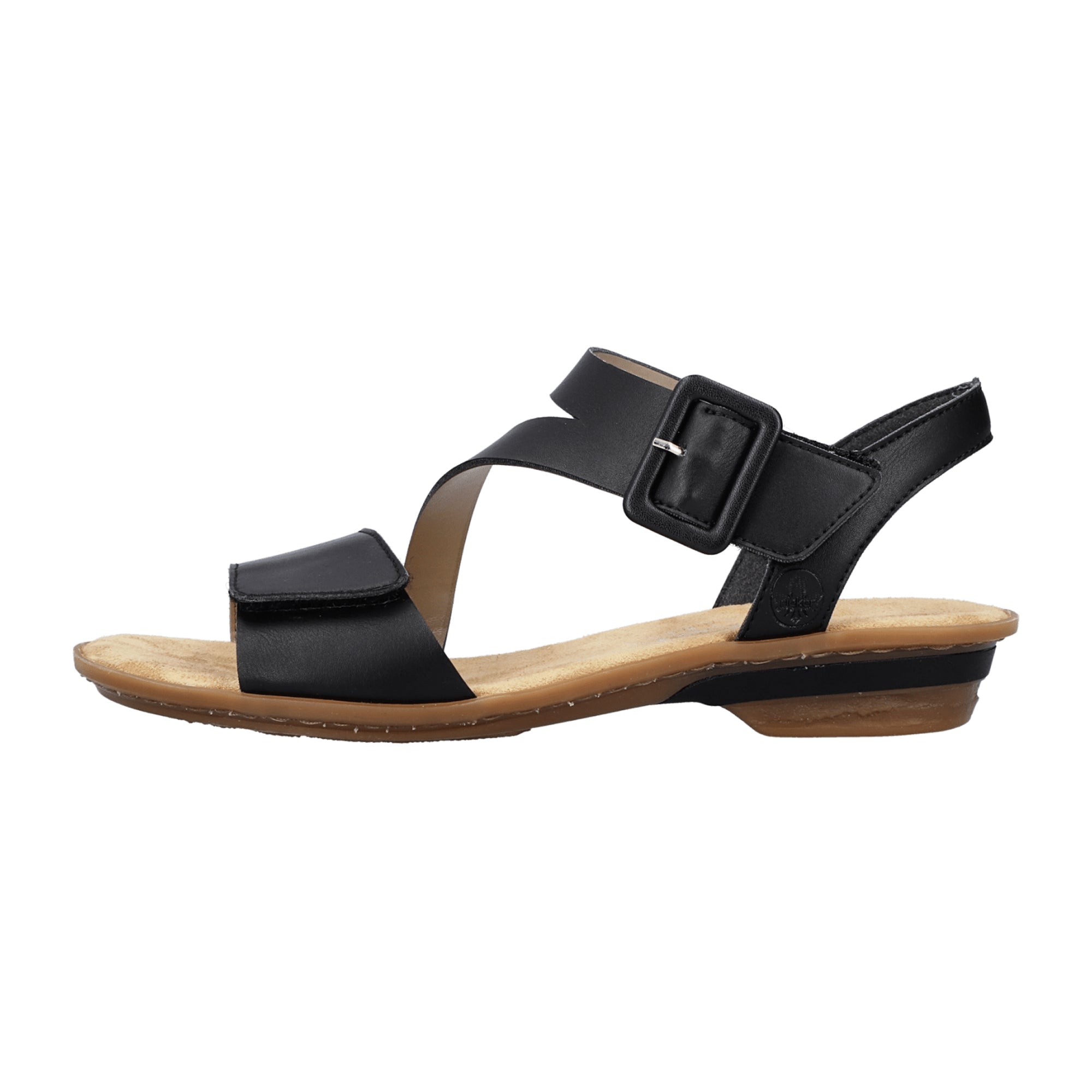 Rieker Comfortable Black Sandals for Women with Strap and Velcro Closure