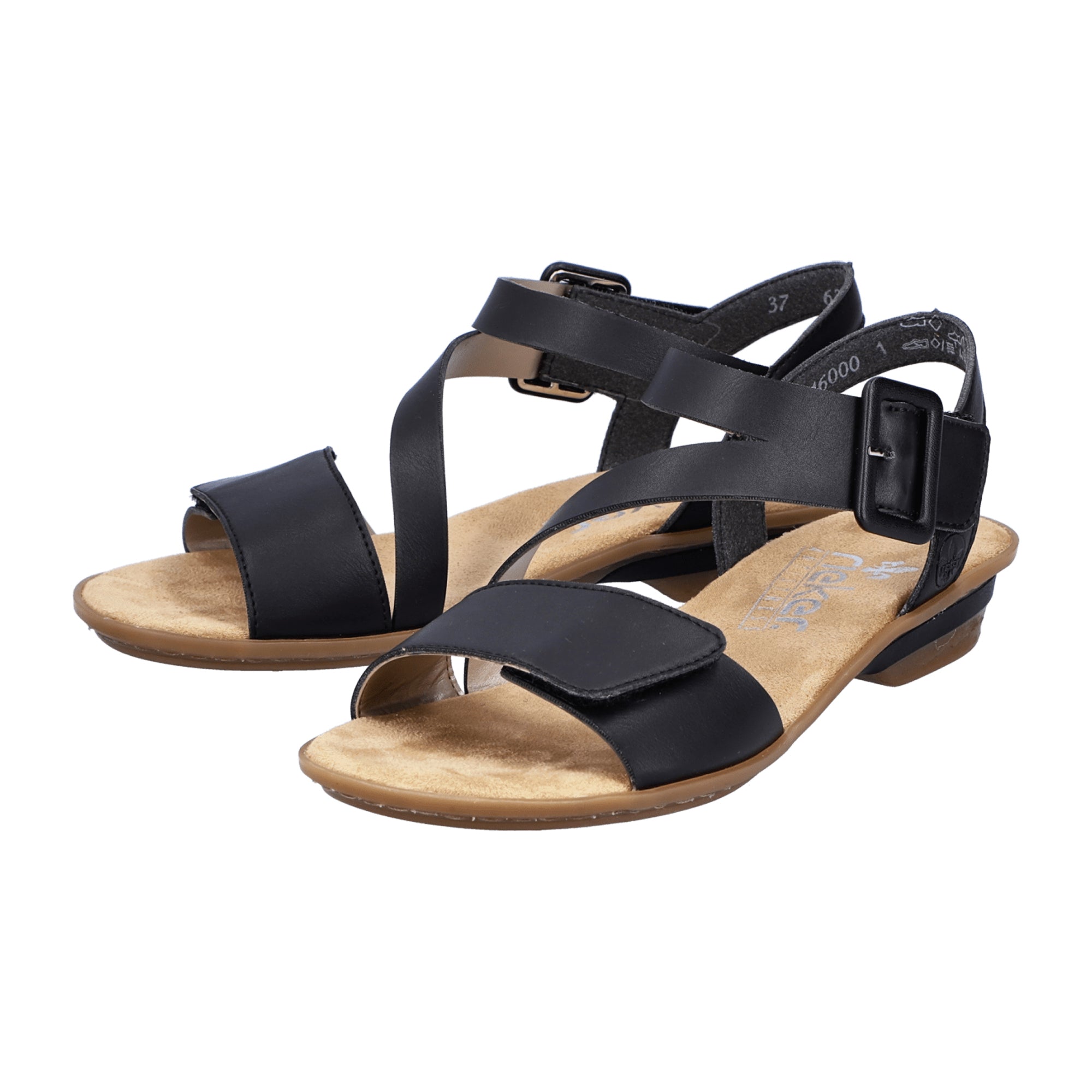 Rieker Comfortable Black Sandals for Women with Strap and Velcro Closure