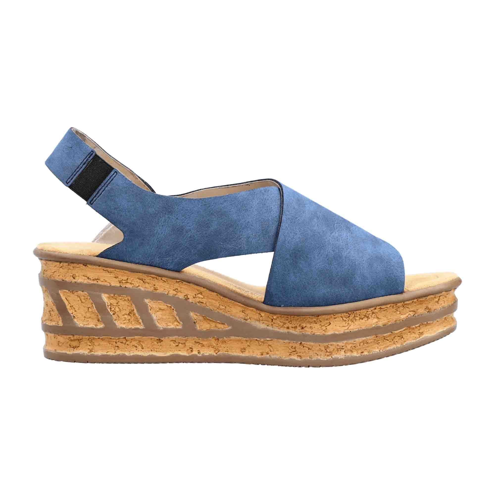 Rieker Women's Blue Sandals with Wedge Heel and Open Toe for Summer