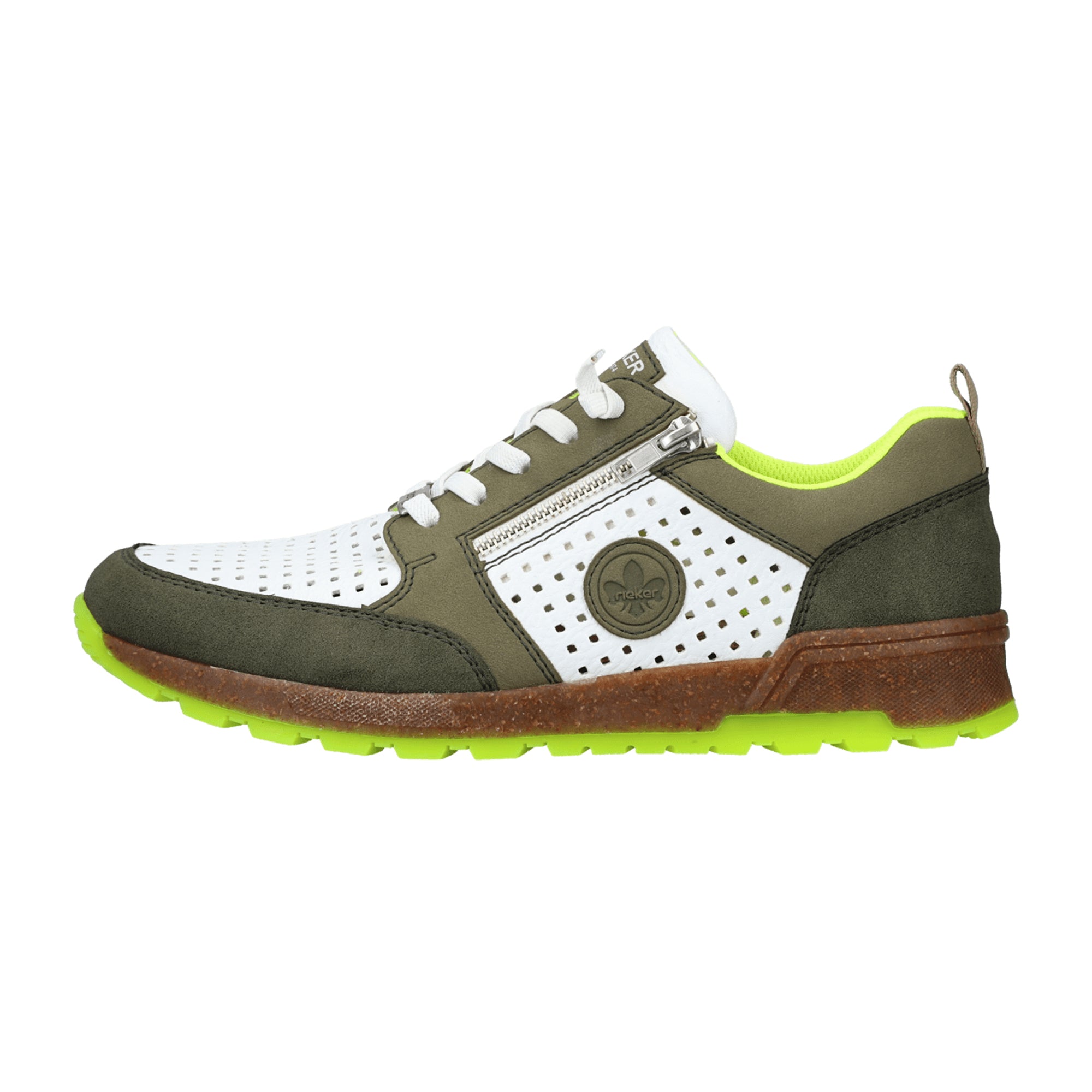 Rieker Green Slip-On Shoes with Laces and Zipper Comfortable Leather Insole