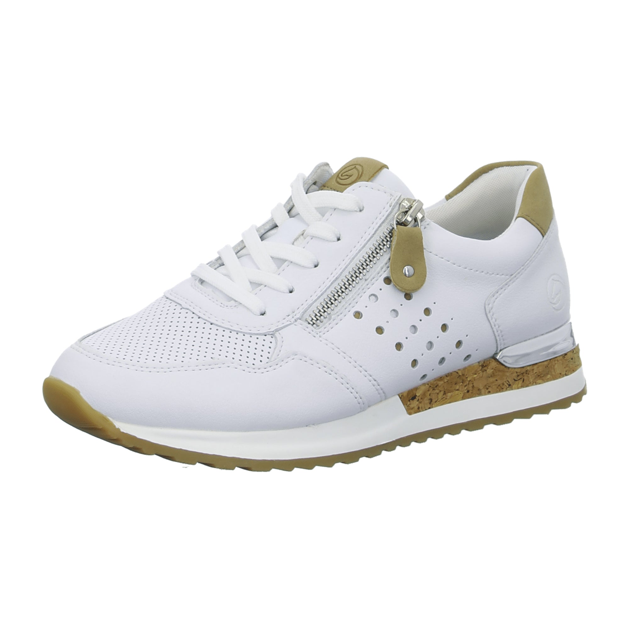 Remonte Women's White Leather Sneakers with Zipper and Laces