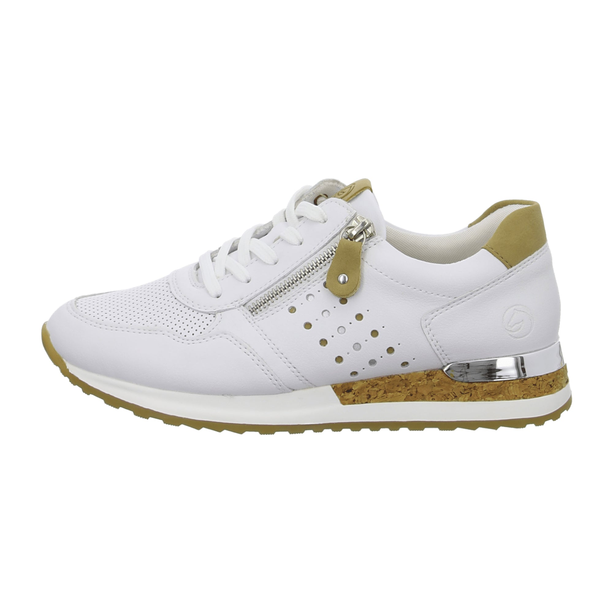 Remonte Women's White Leather Sneakers with Zipper and Laces