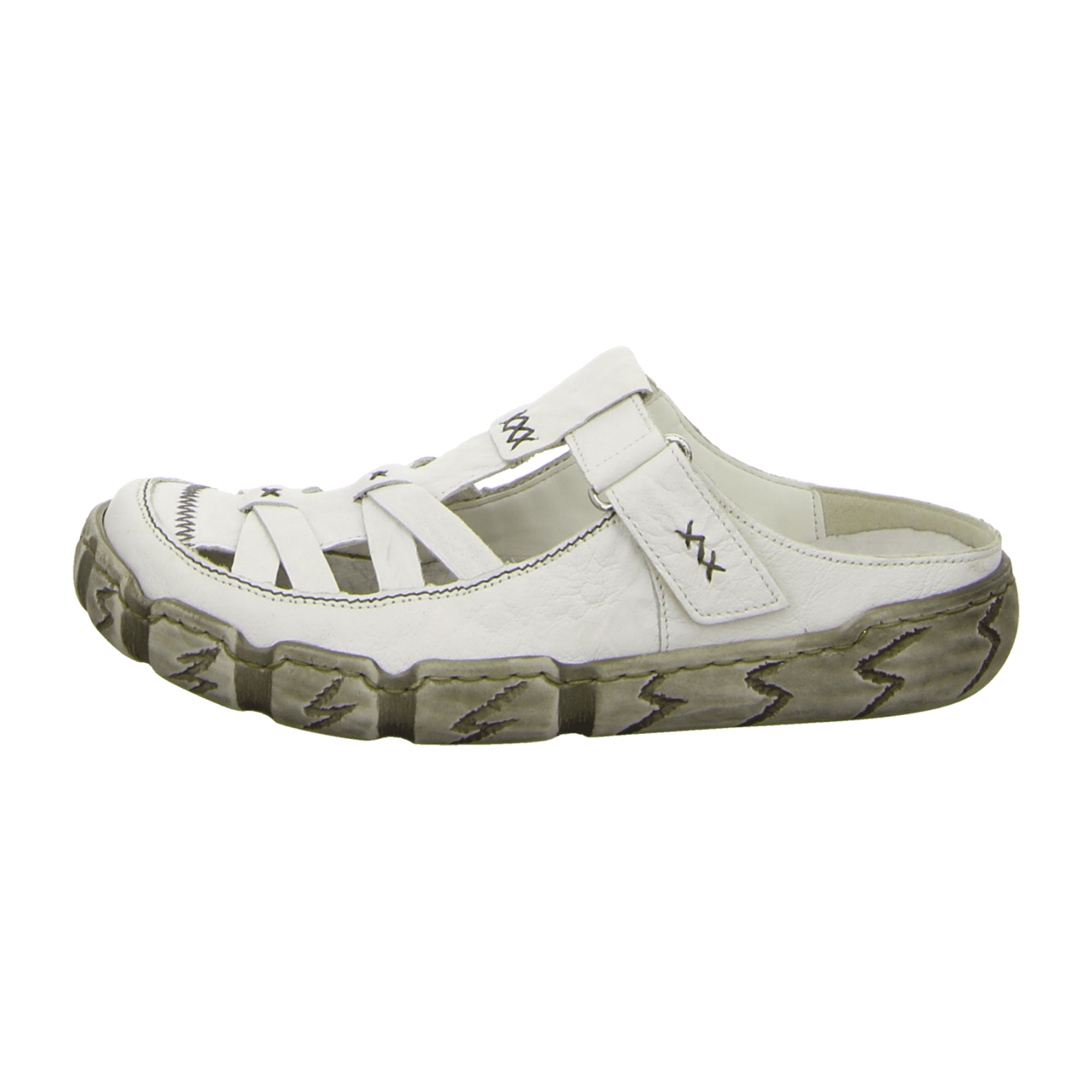 Rieker Women's White Leather Clogs with Velcro Closure and Cushioned Sole