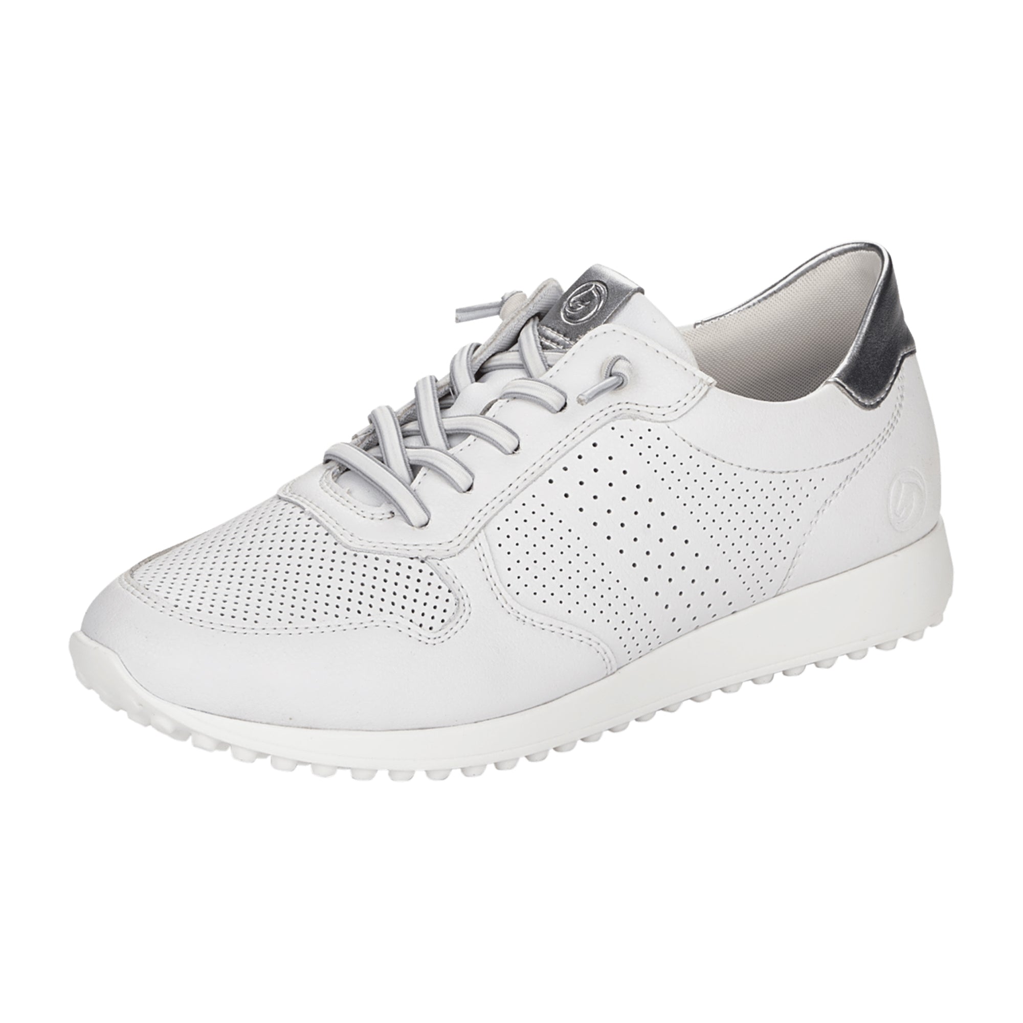 Remonte D3100 Women's White Leather Sneakers with Laces and Elastic Band