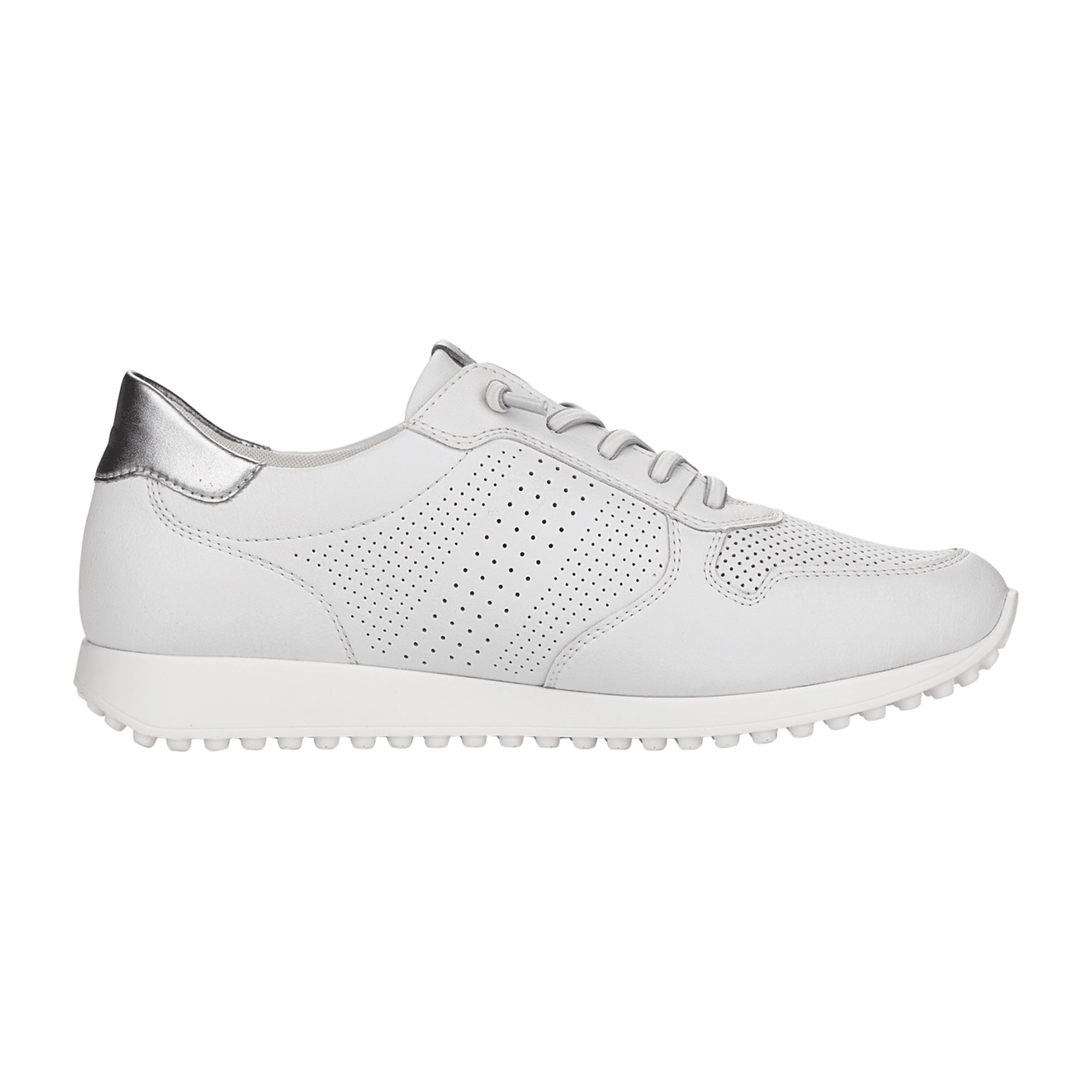 Remonte D3100 Women's White Leather Sneakers with Laces and Elastic Band