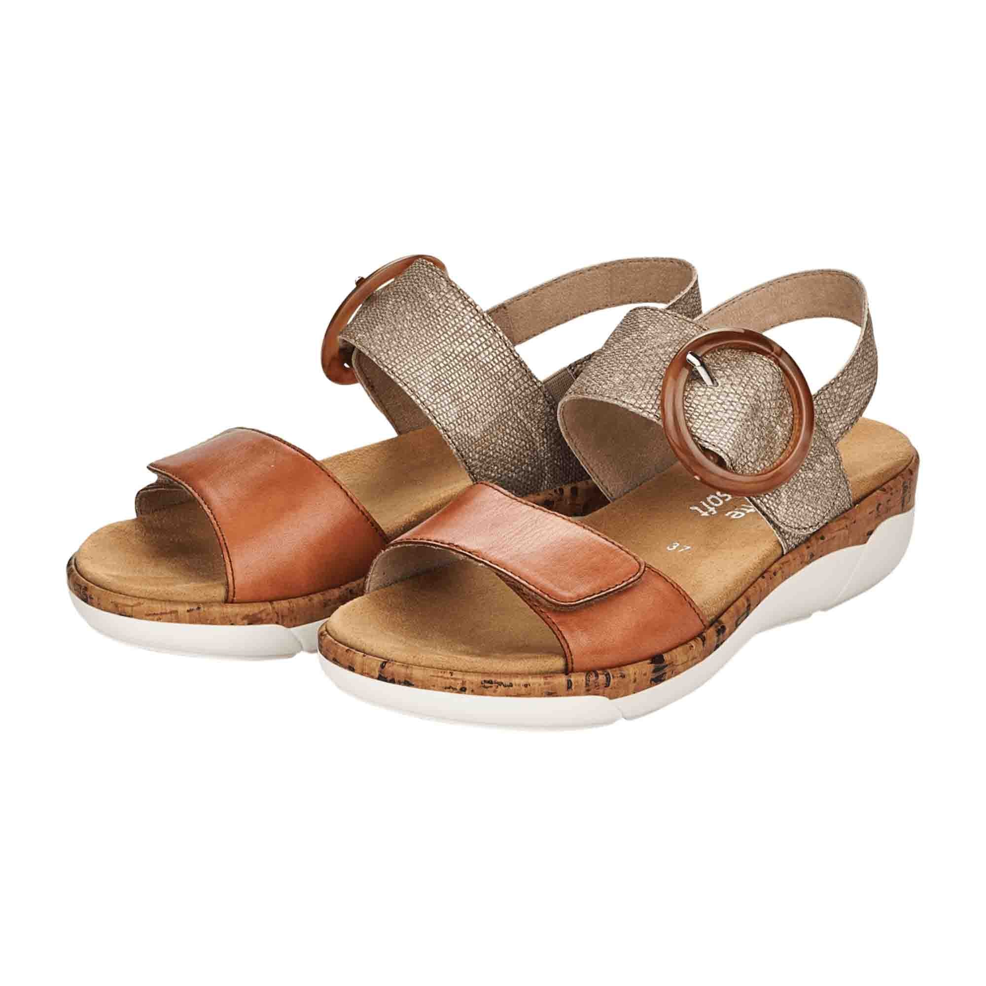 Remonte Beige Leather Sandals for Women with Velcro Strap and Comfy Sole
