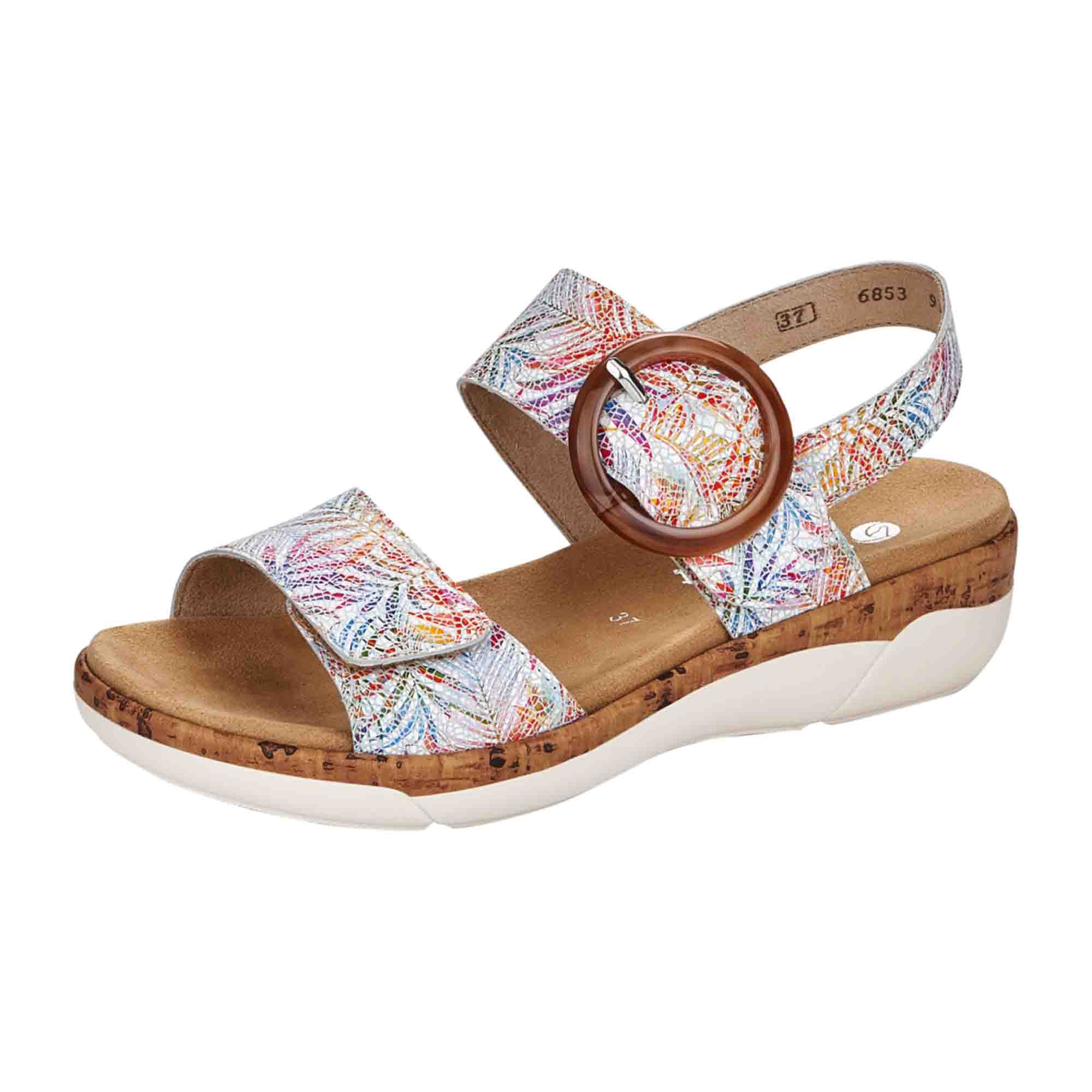 Remonte Women's Colorful Leather Sandals with Wedge Heel and Strap Closure