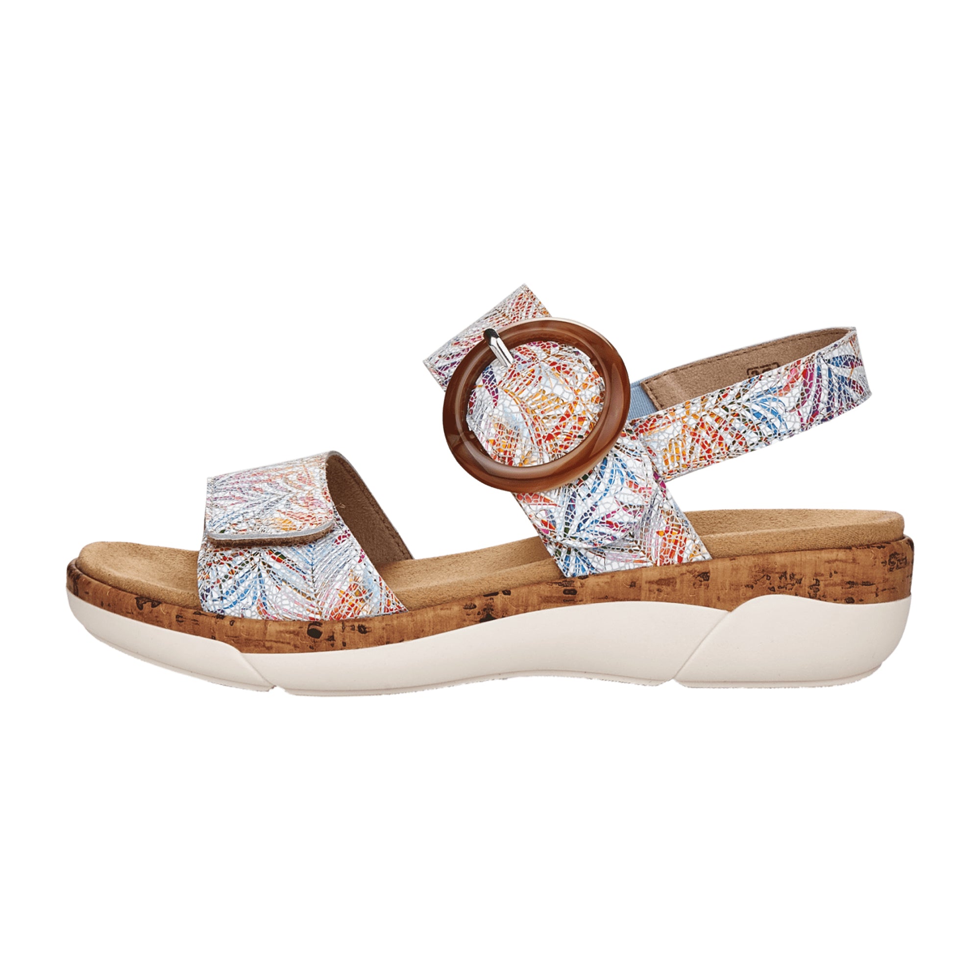 Remonte Women's Colorful Leather Sandals with Wedge Heel and Strap Closure