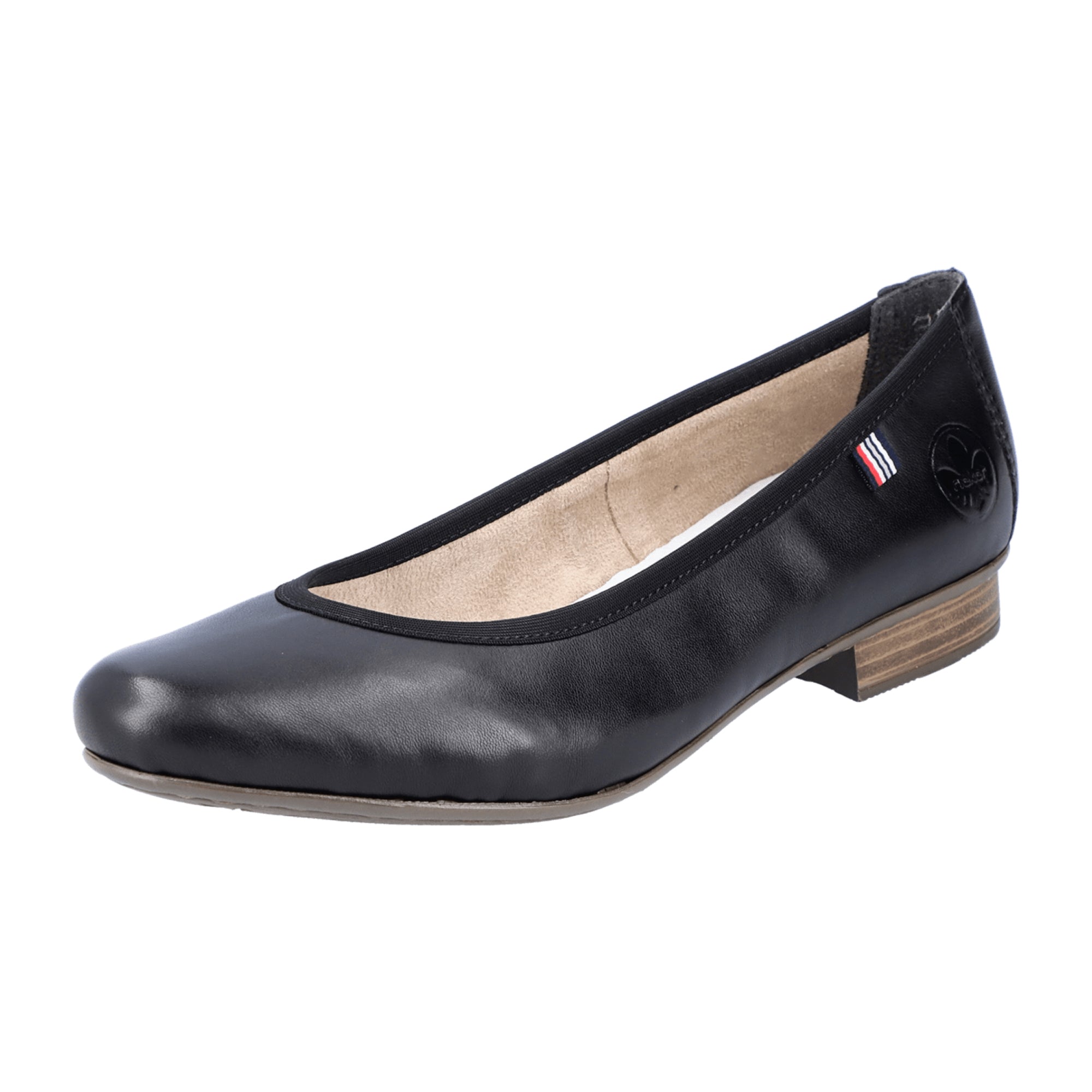 Rieker Women's Comfortable Black Leather Slip-On Pumps with Block Heel