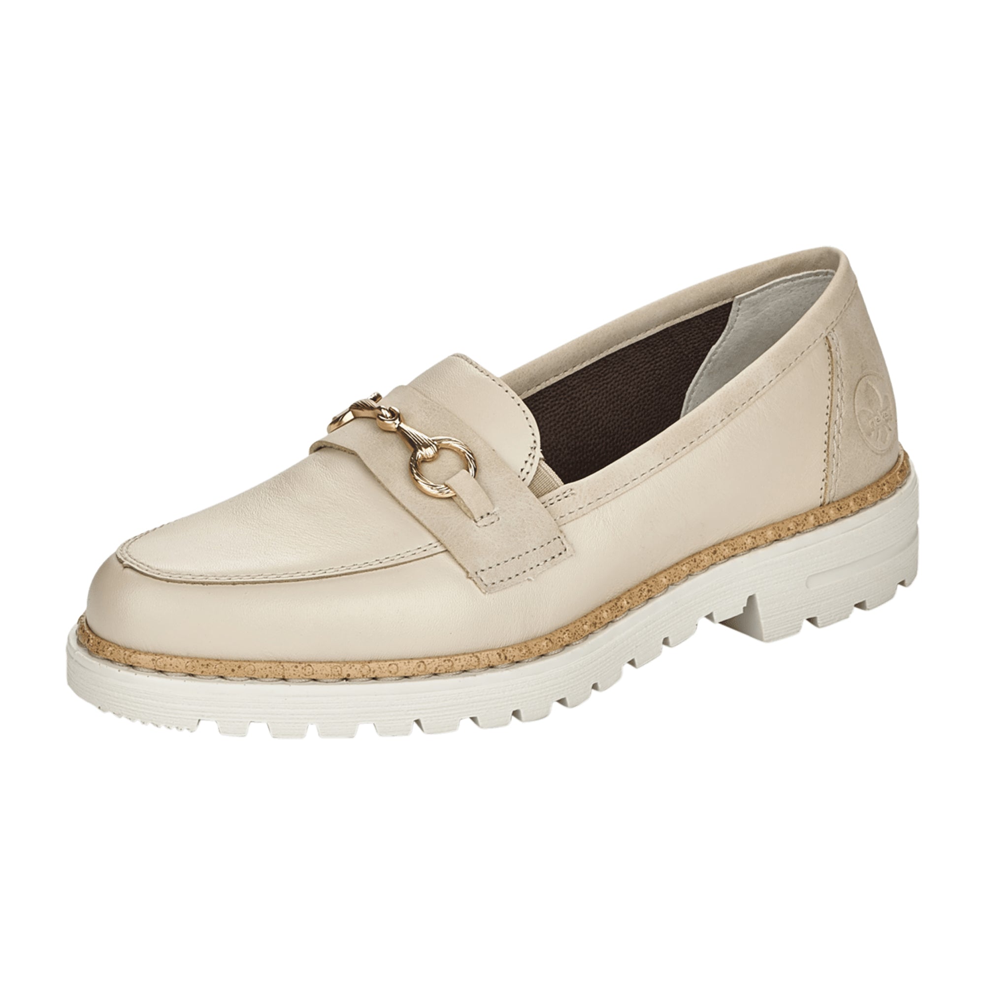 Rieker Women's Beige Slip-On Loafers 54862-80 Lightweight Leather Shoes