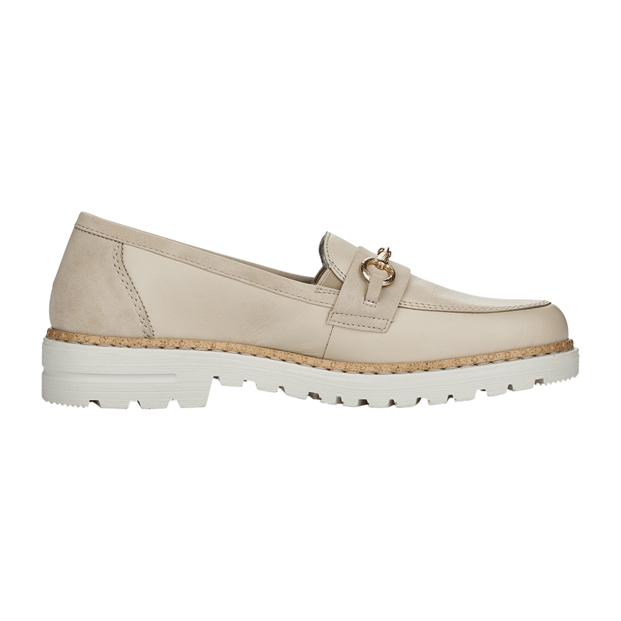 Rieker Women's Beige Slip-On Loafers 54862-80 Lightweight Leather Shoes