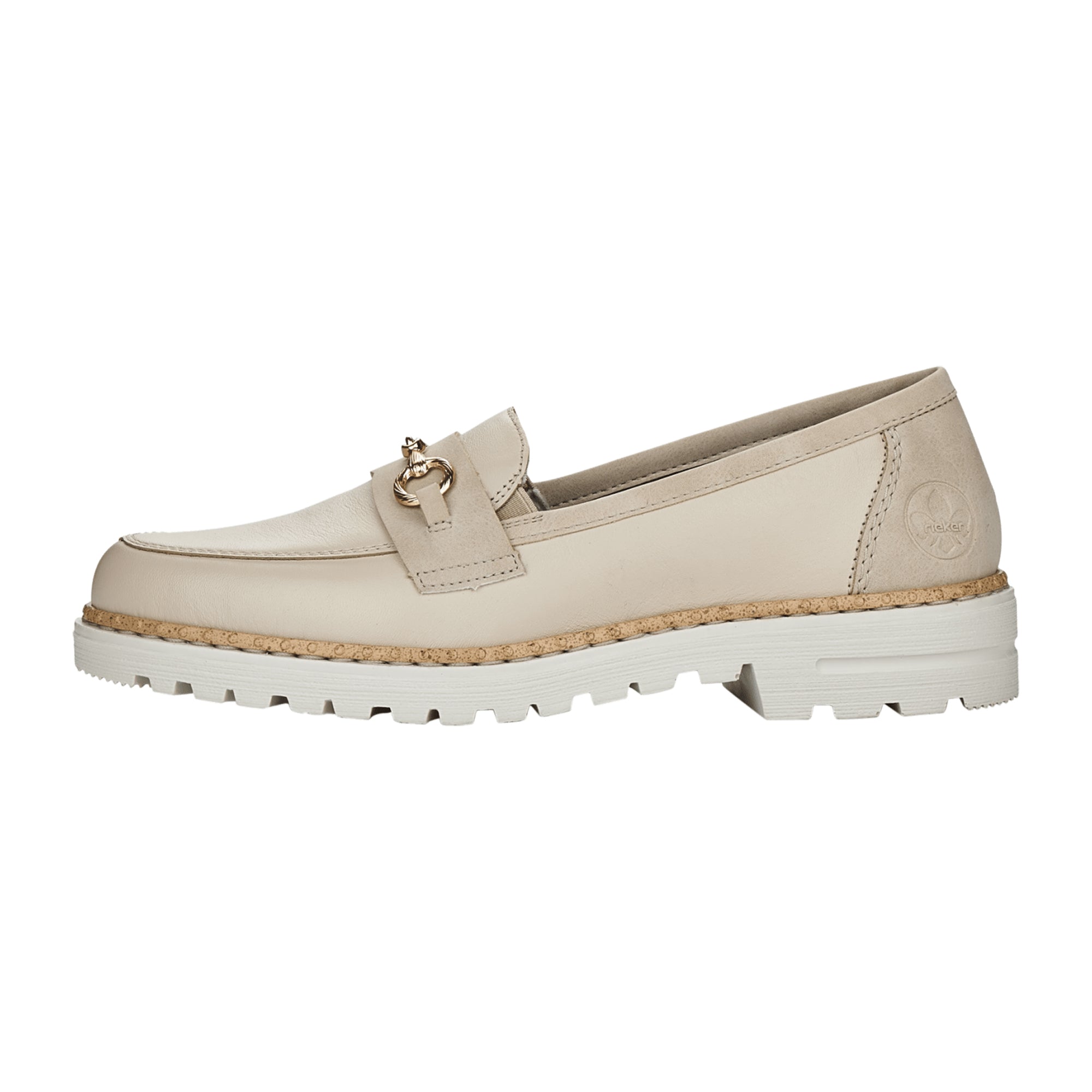 Rieker Women's Beige Slip-On Loafers 54862-80 Lightweight Leather Shoes