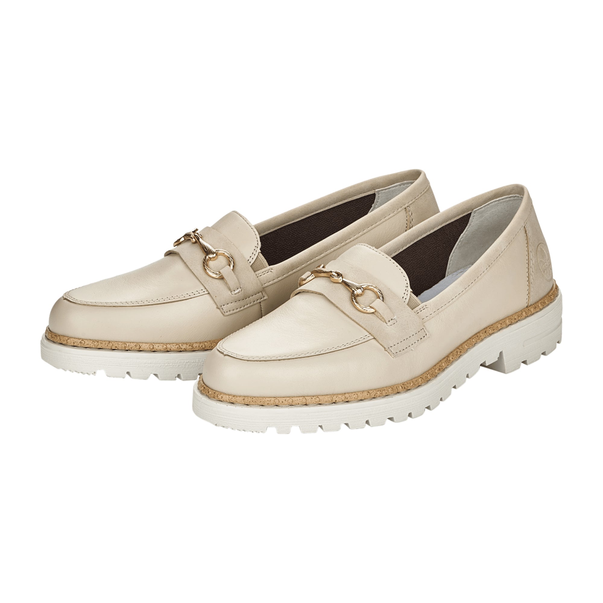 Rieker Women's Beige Slip-On Loafers 54862-80 Lightweight Leather Shoes