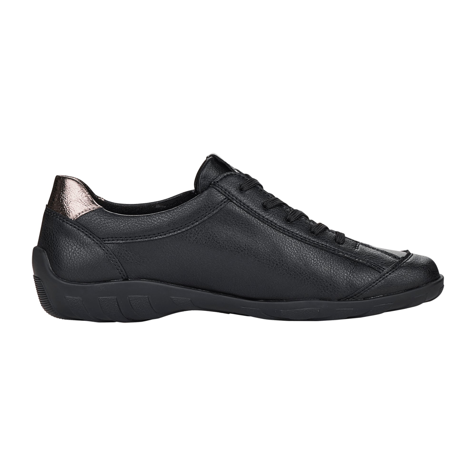 Remonte Women's Black Leather Lace-Up Shoes with Zipper and Cushioned Insole