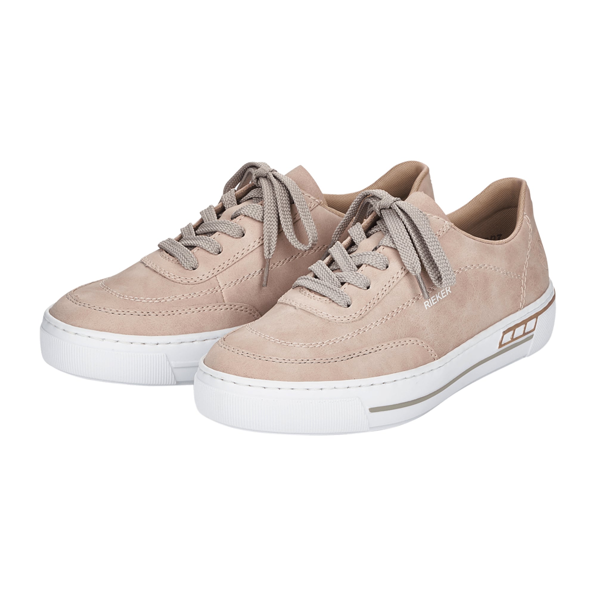 Rieker Comfortable Women's Pink Lace-Up Shoes Synthetic Leather Casual Sneakers