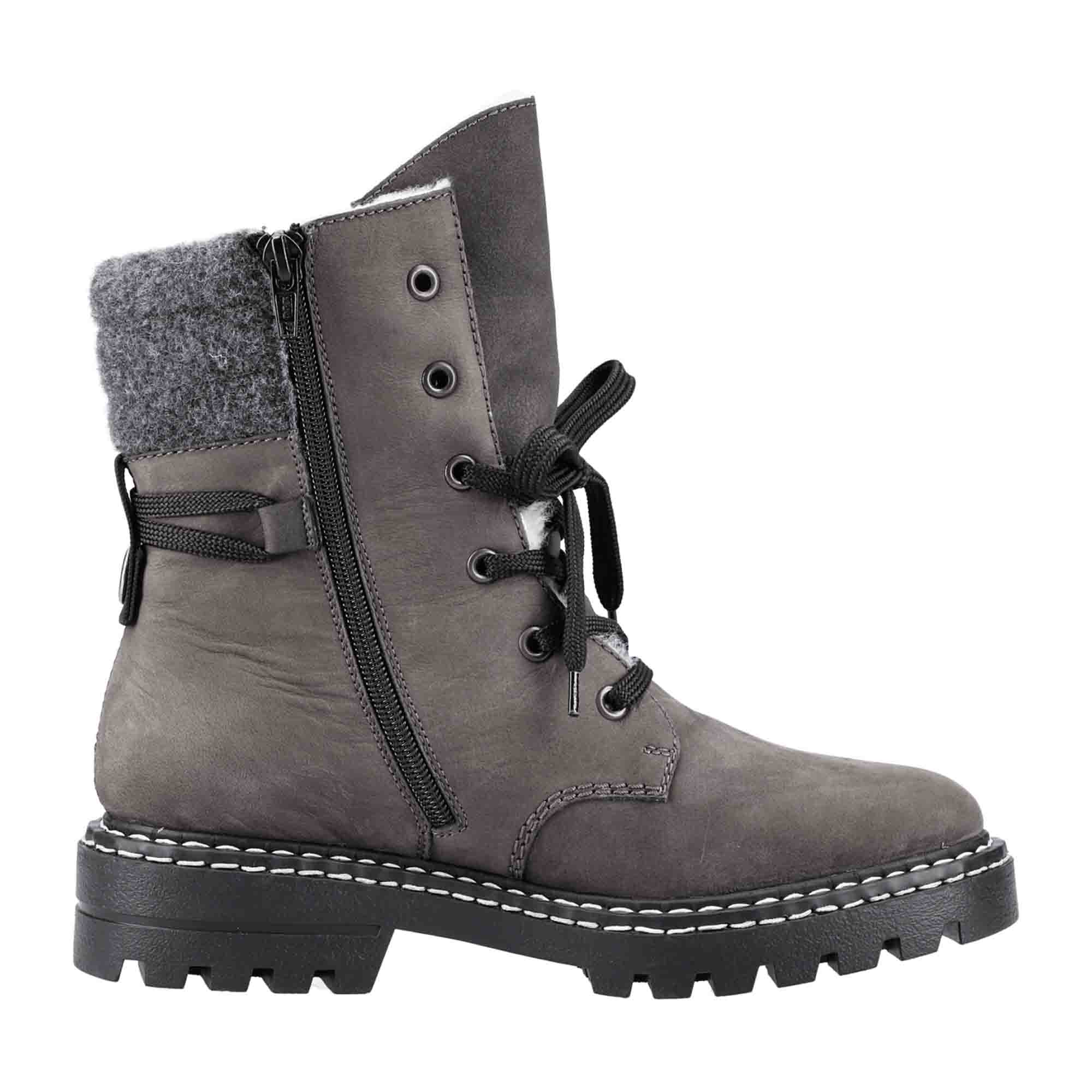 Rieker HWK Women's Gray Boots with Warm Lining and Easy Zip Closure