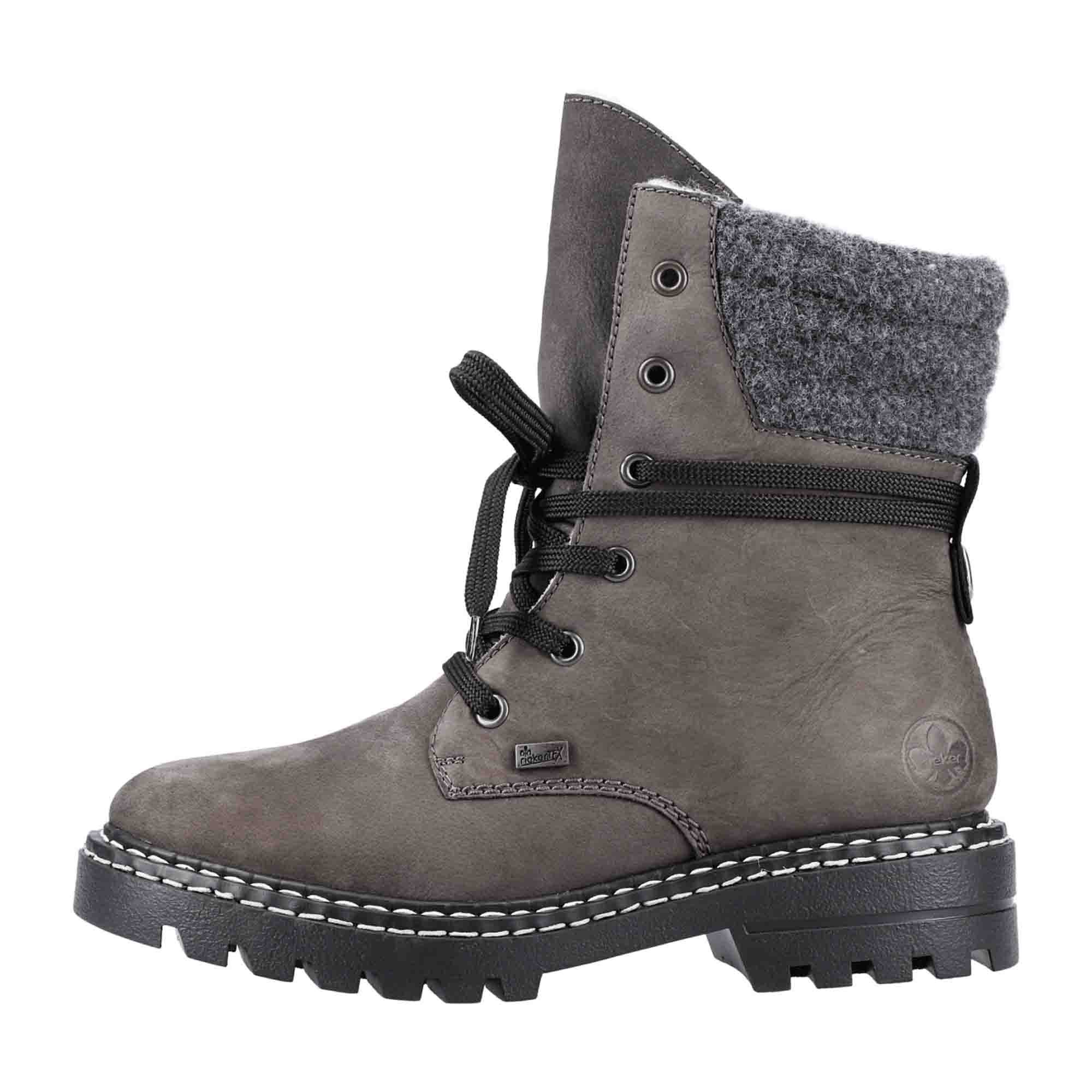 Rieker HWK Women's Gray Boots with Warm Lining and Easy Zip Closure
