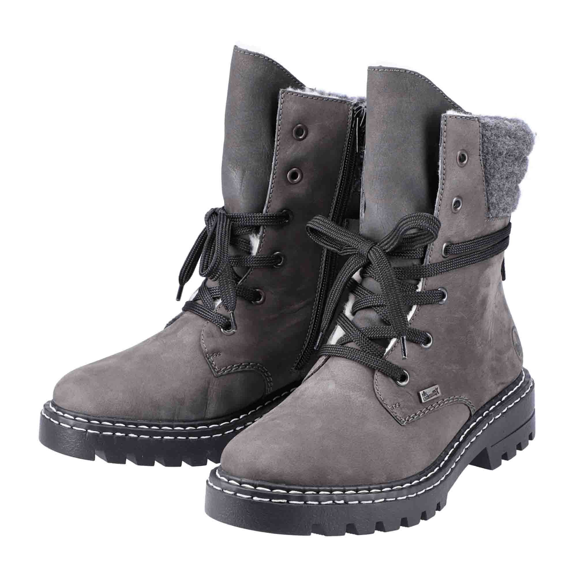 Rieker HWK Women's Gray Boots with Warm Lining and Easy Zip Closure