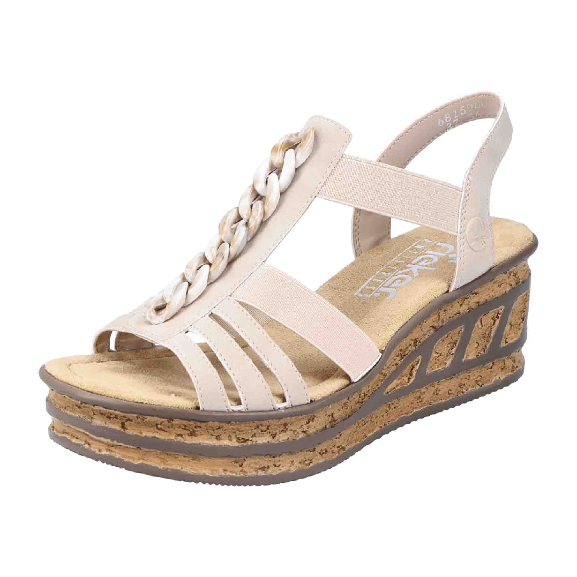 Rieker Beige Wedge Sandals for Women Comfortable Synthetic Leather Shoes