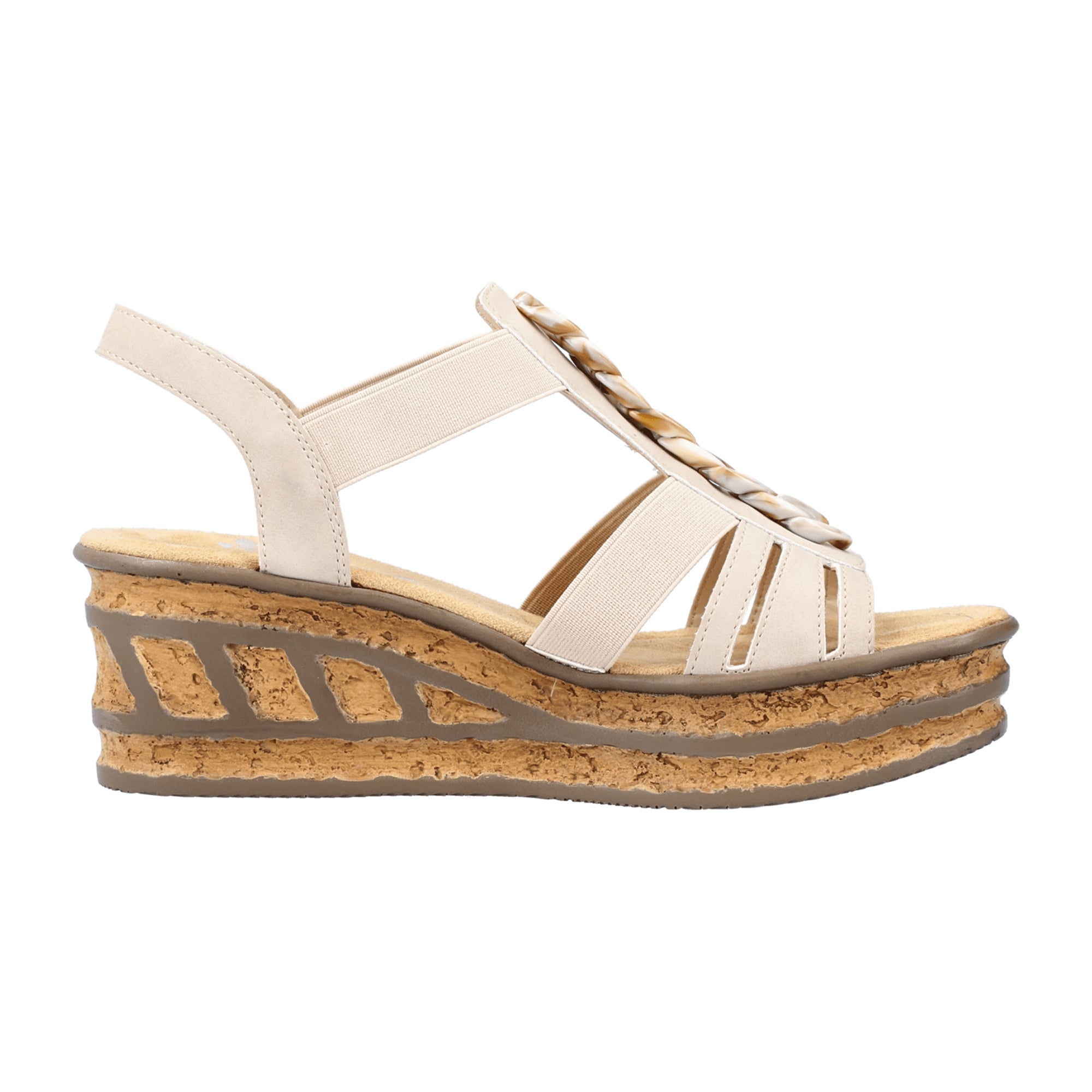 Rieker Beige Wedge Sandals for Women Comfortable Synthetic Leather Shoes