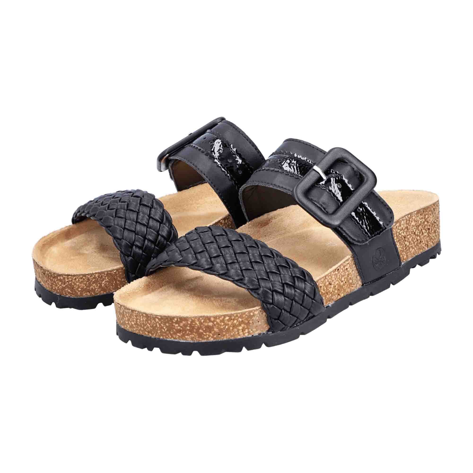 Rieker FSK Black Women's Sandals with Open Toe and Velcro Fastening