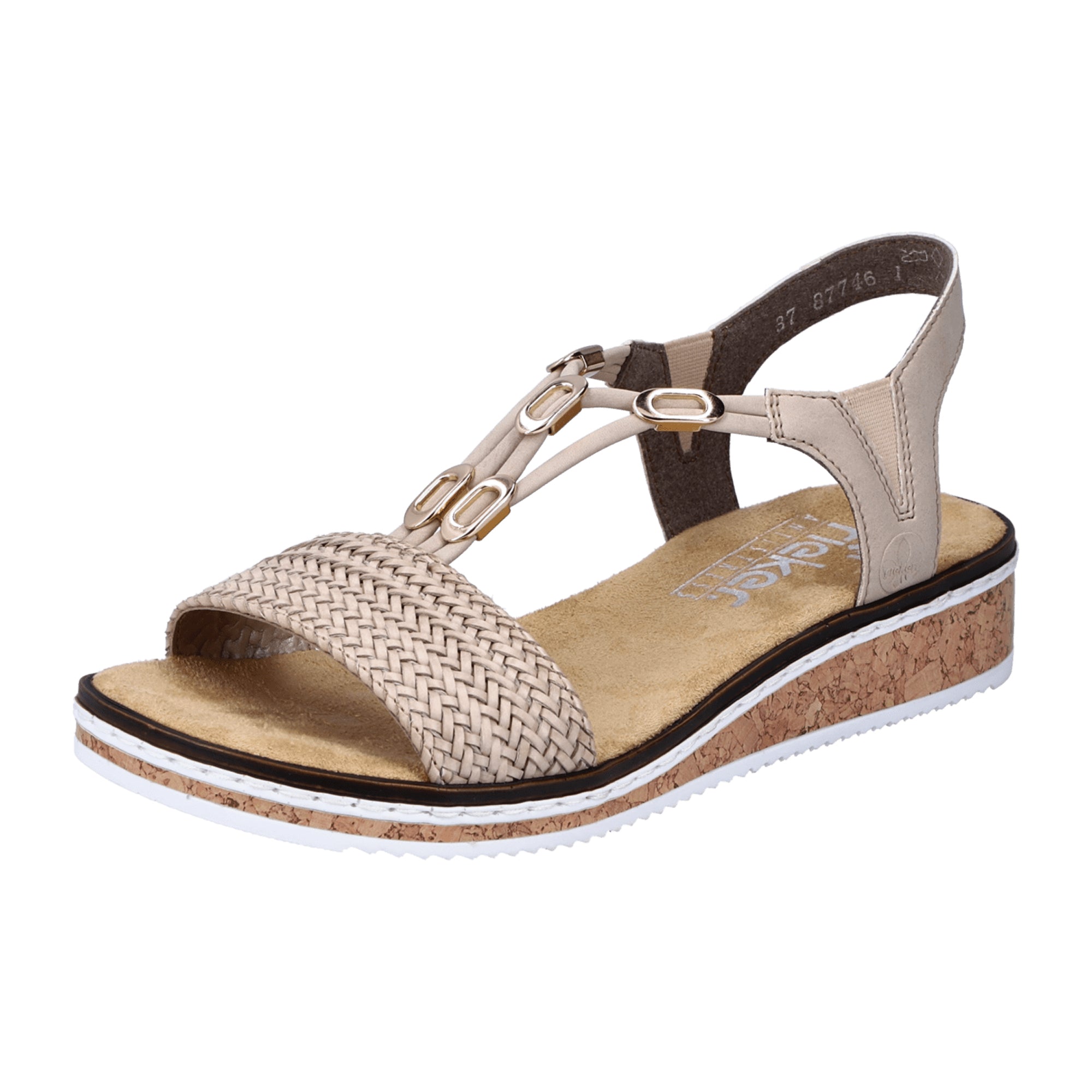 Rieker Women's Beige Sandals Comfortable Elastic Slip-On Wedge Shoes