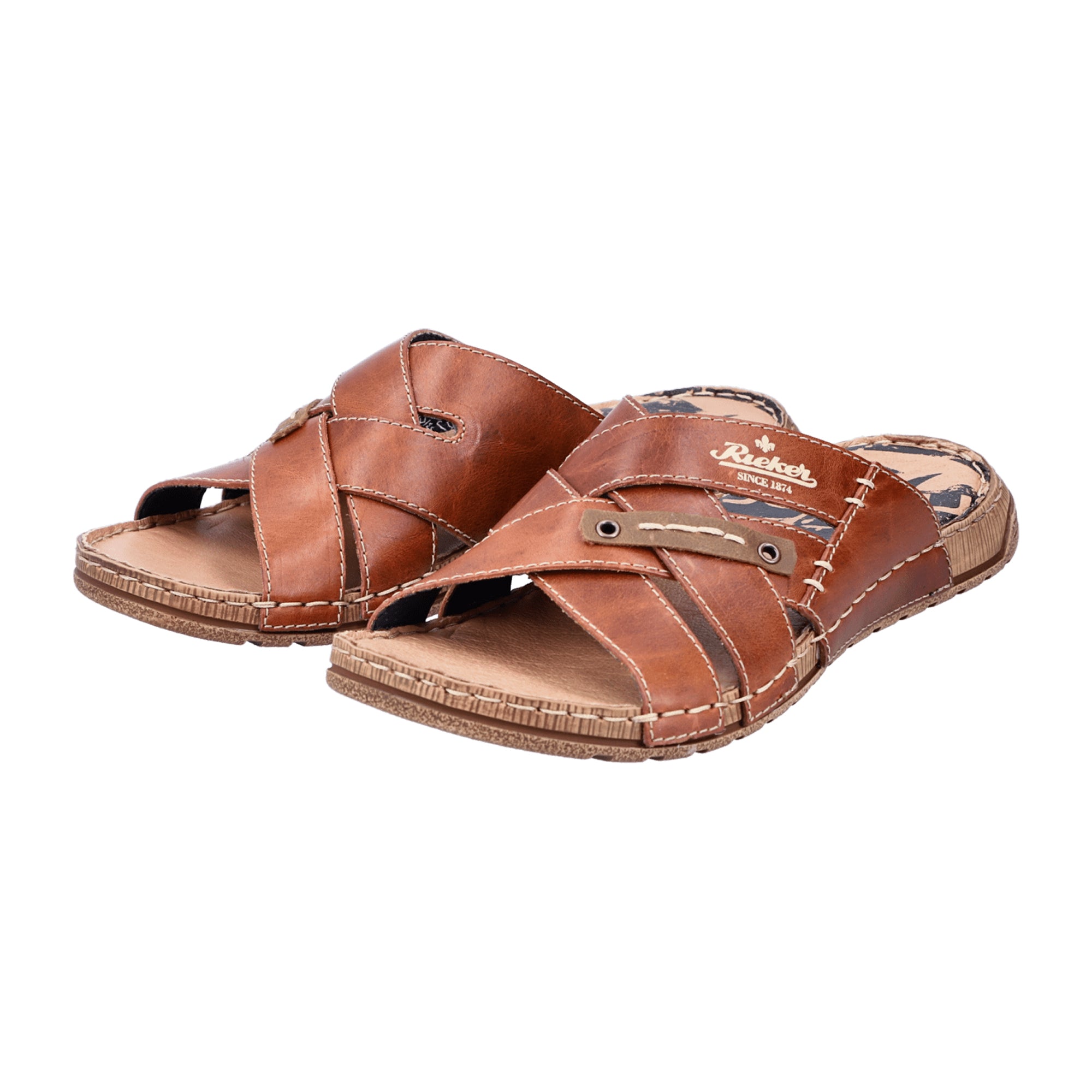 Rieker FSK Men's Brown Leather Sandals Slip-On Comfortable Shock Absorbing Sole