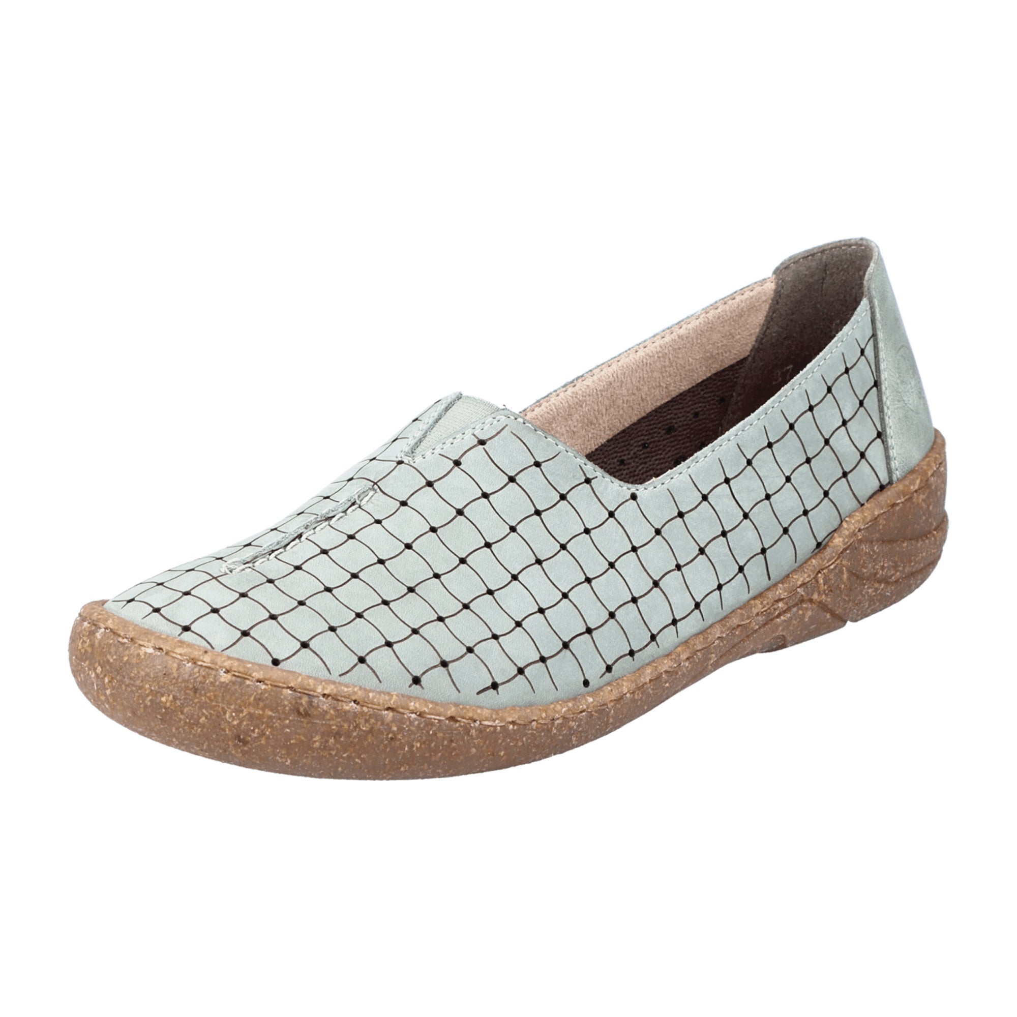 Rieker Green Leather Slip-On Ballerinas for Women Comfortable Flat Shoes