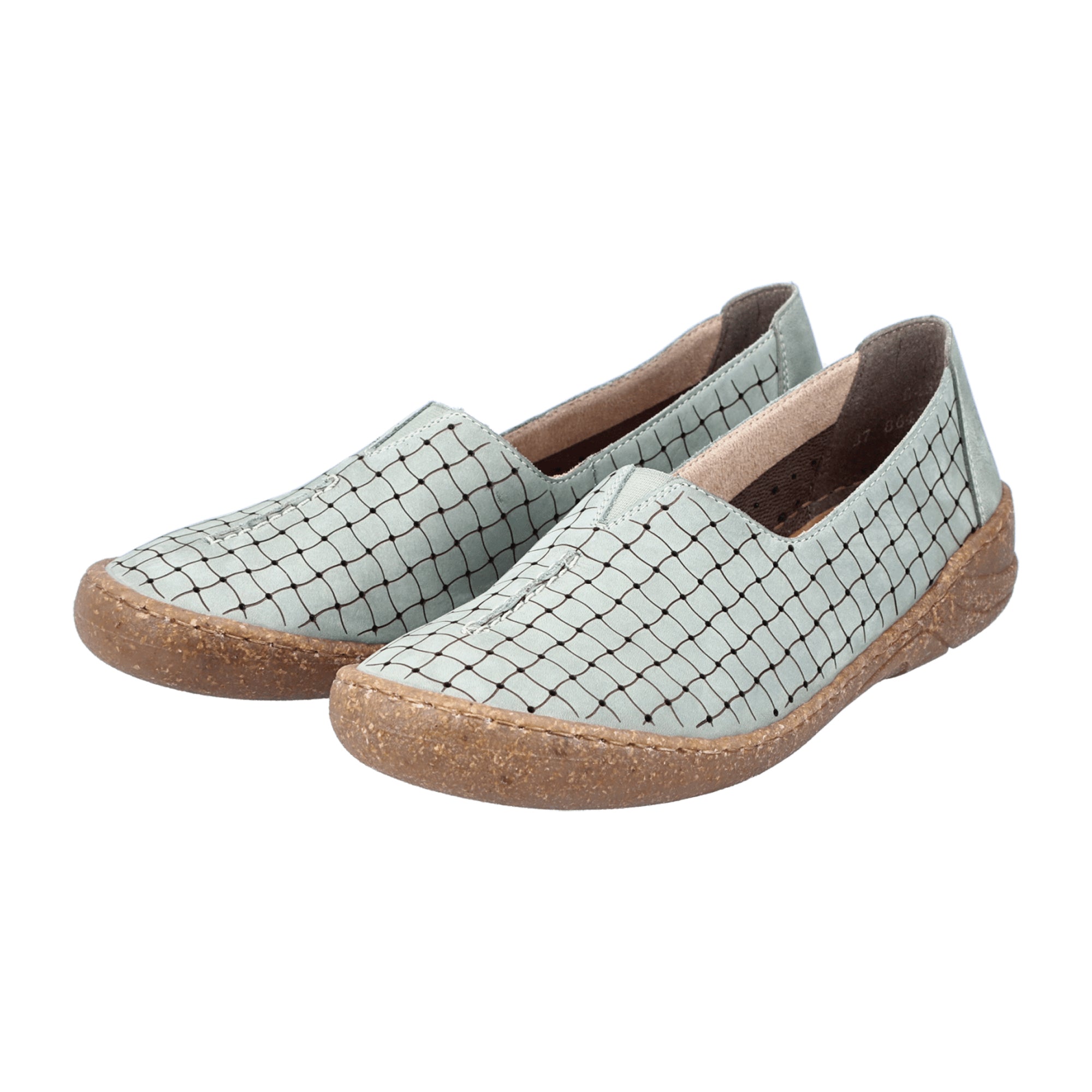 Rieker Green Leather Slip-On Ballerinas for Women Comfortable Flat Shoes