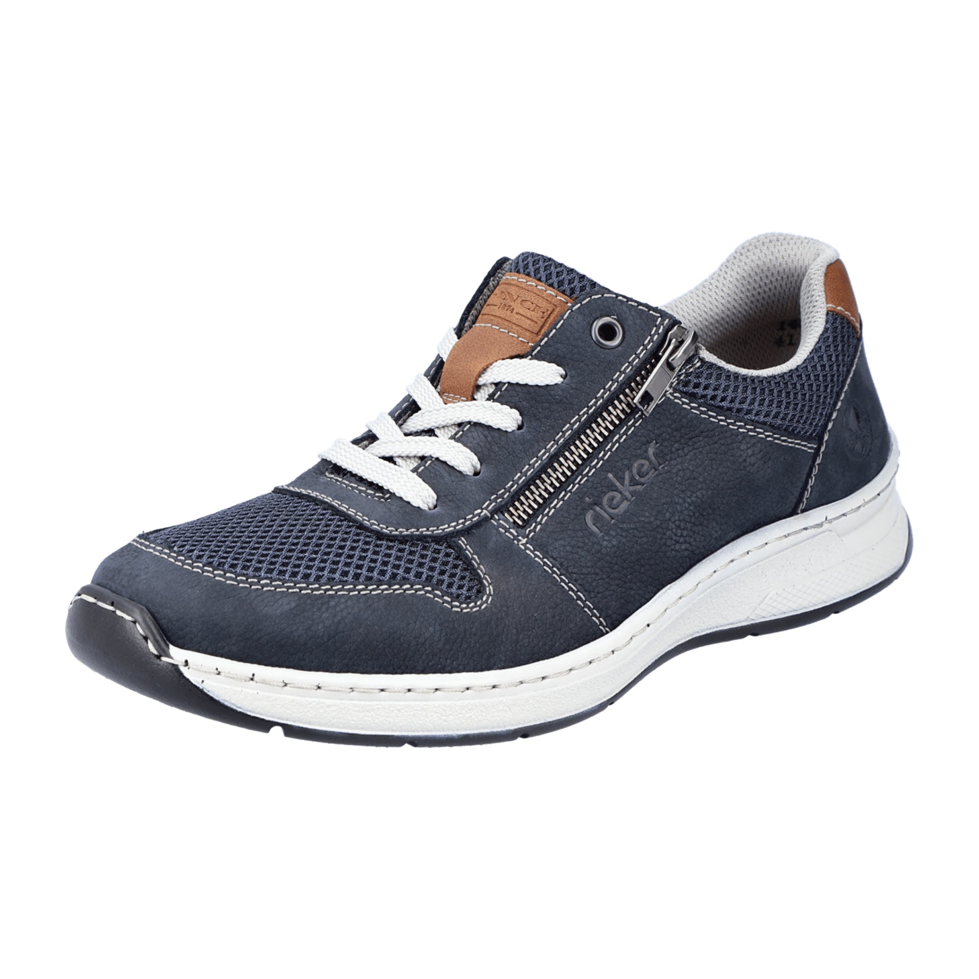 Rieker Men's Ocean Blue Leather Lace Up Shoes with Easy Zip and Comfort Sole