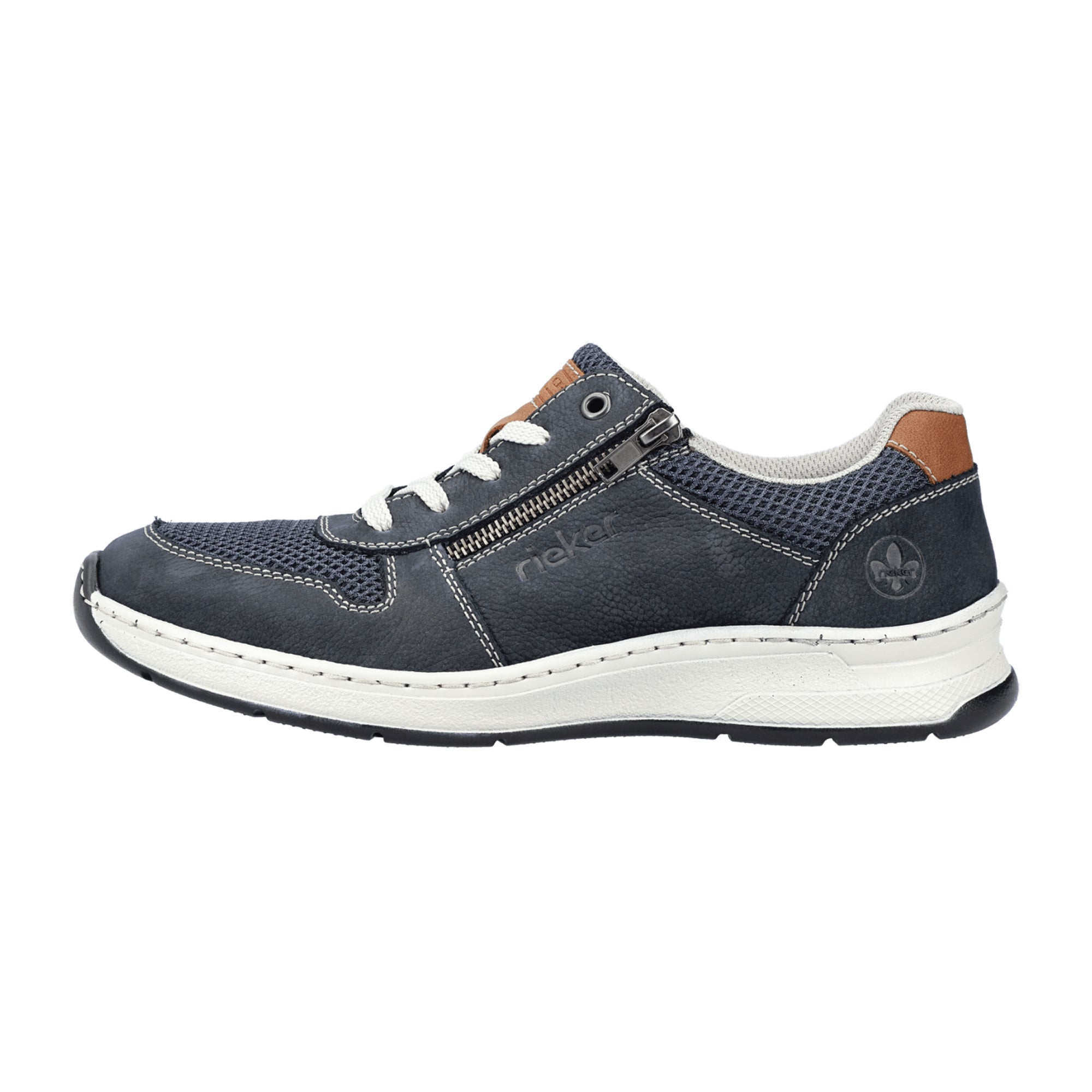 Rieker Men's Ocean Blue Leather Lace Up Shoes with Easy Zip and Comfort Sole